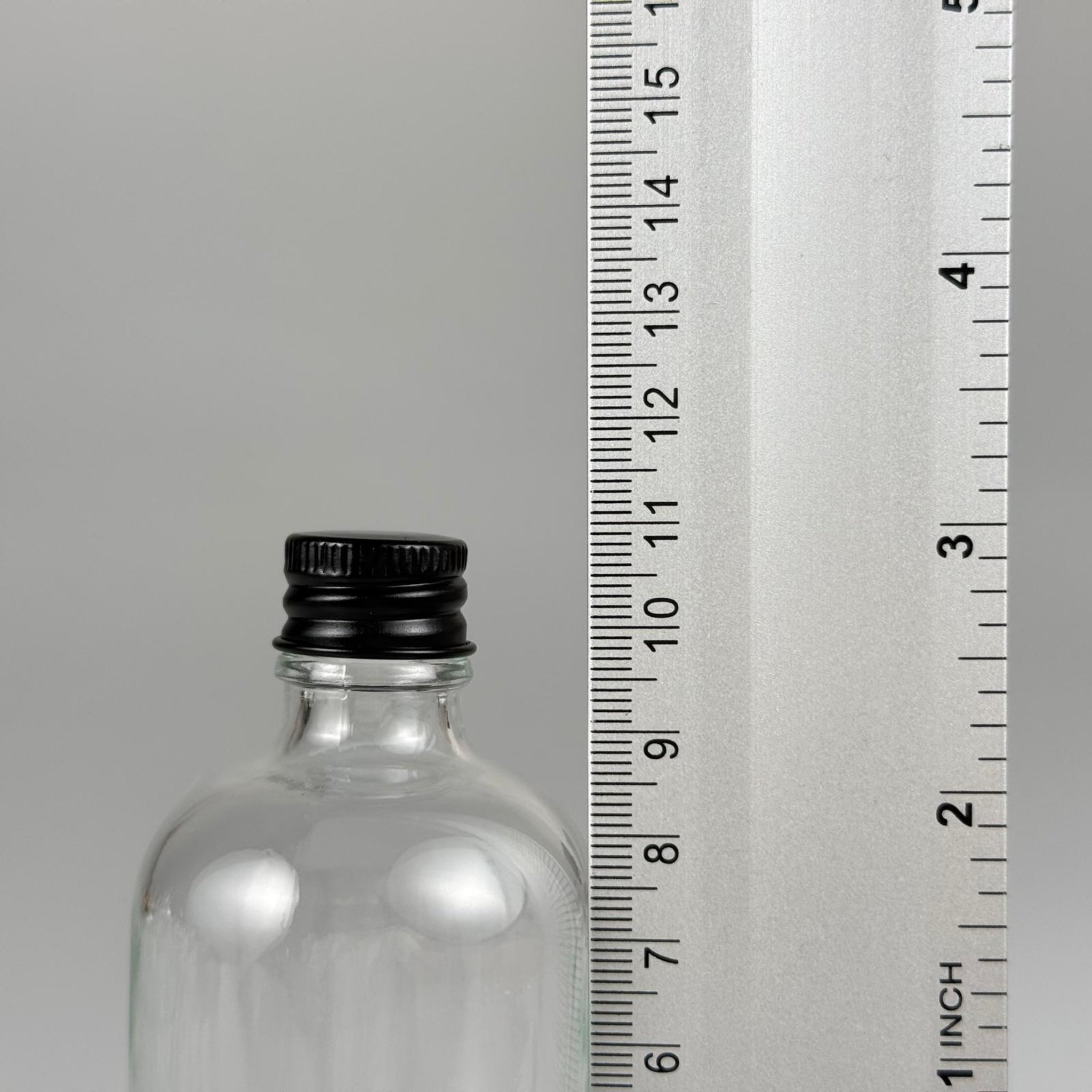 100 CC ŞEFFAF CAM ŞİŞE + KÖPÜK CONTALI SİYAH ALÜMİNYUM METAL KAPAKLI TAKIM - 100 ML ŞEFFAF CAM ŞİŞE