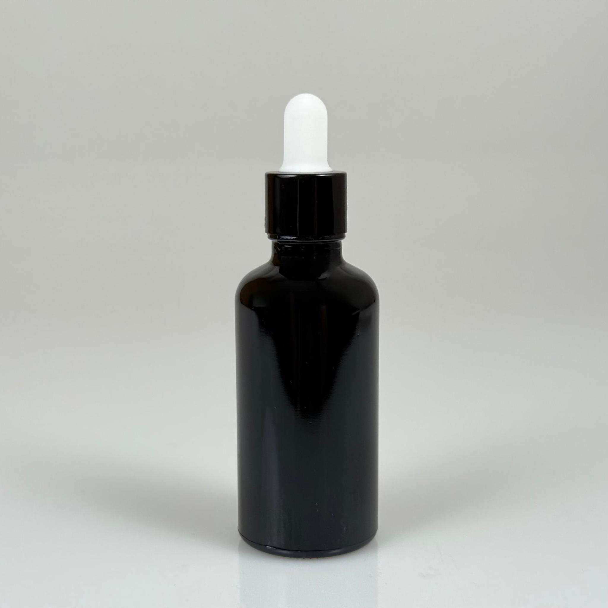 50 CC SİYAH CAM DAMLALIKLI ŞİŞE - BEYAZ EMZİK - SİYAH  METALİK KAPAK - 50 ML SİYAH CAM DAMLALIKLI ŞİŞE