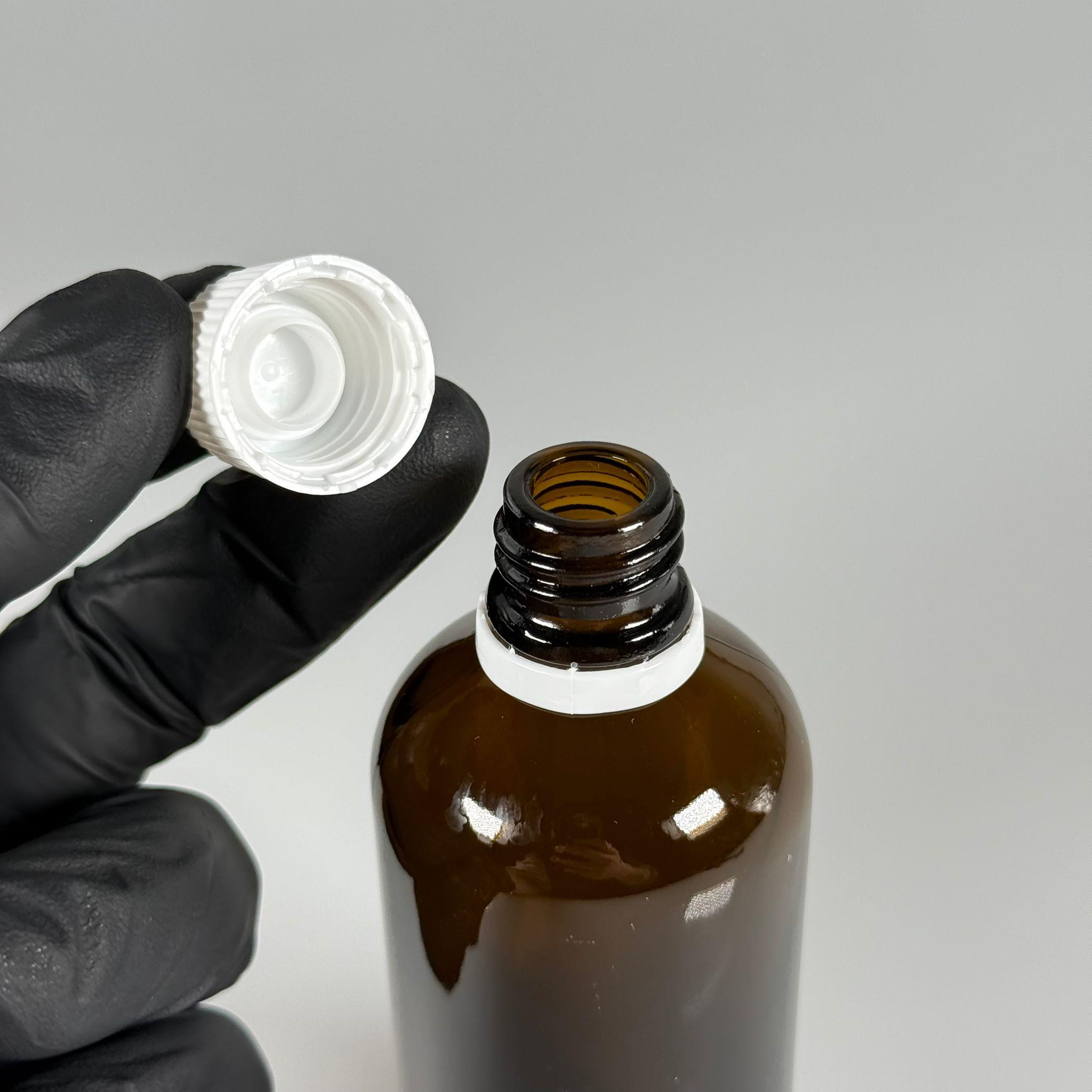 100 CC CAM AMBER KAHVERENGİ KİLİTLİ, KENDİNDEN CONTALI BEYAZ KAPAKLI - 100 ML DAR AĞIZLI İLAÇ ŞİŞESİ