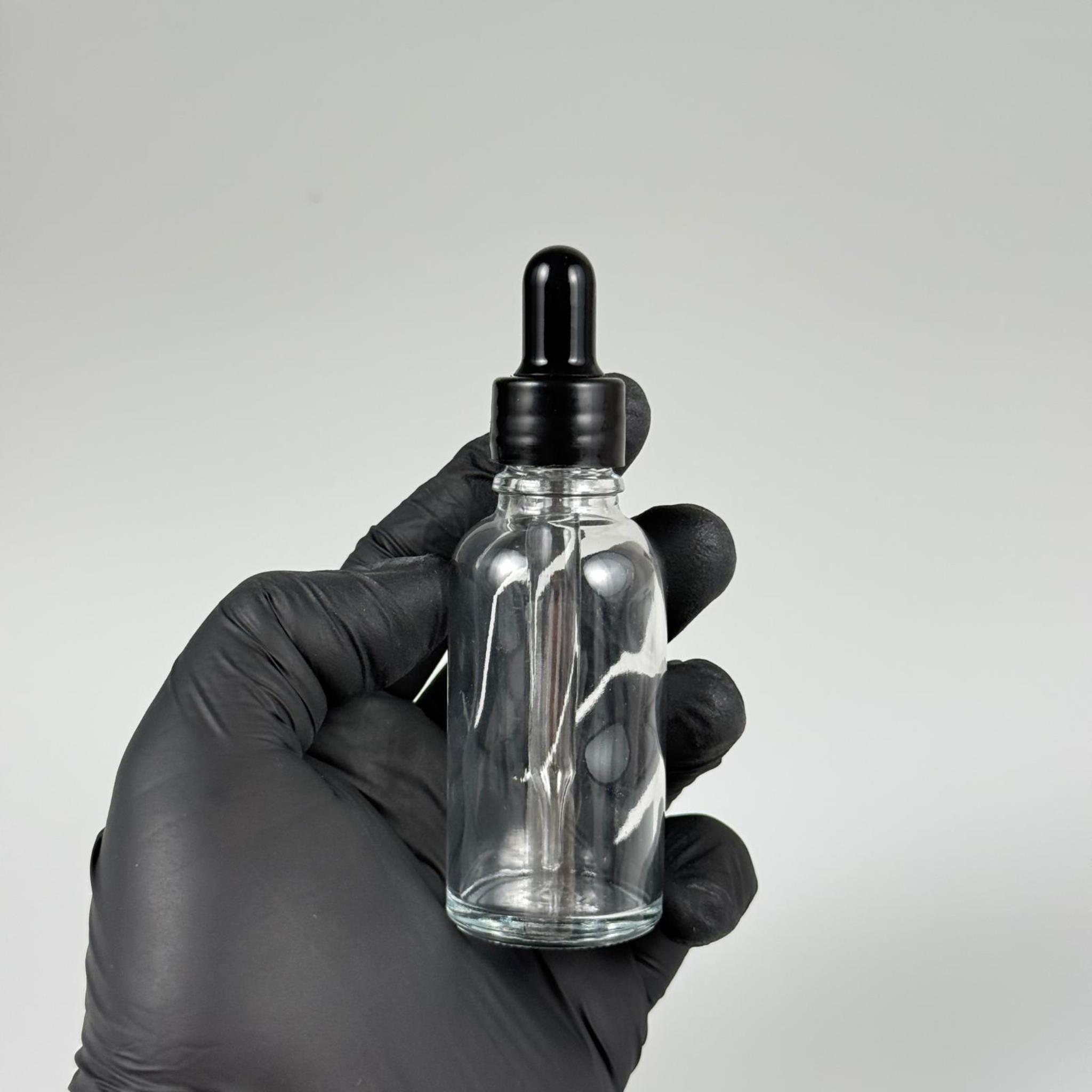 30 CC ŞEFFAF İNCE UÇLU CAM DAMLALIKLI ŞİŞE - SİYAH EMZİK + SİYAH DÜZ KAPAK + CAM PİPET TAKIM - 30 ML ŞEFFAF DAMLALIKLI ŞİŞE SETİ