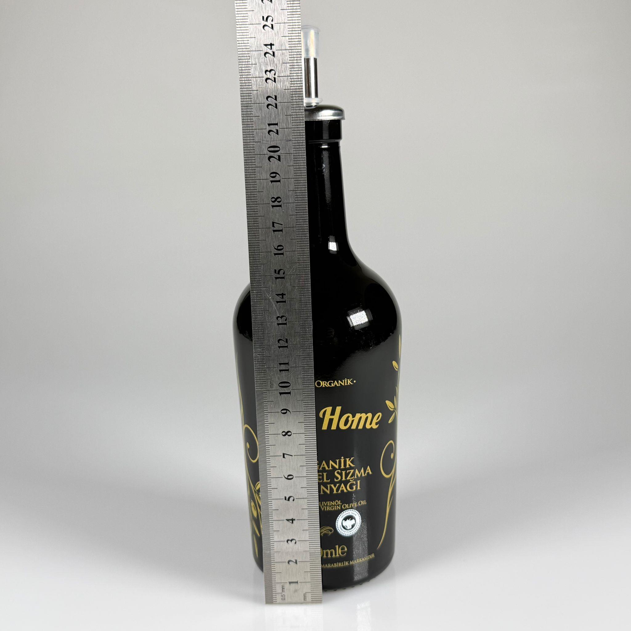 500 CC SİYAH OLİVE YAZI CAM ZEYTİNYAĞ ŞİŞESİ - ÇELİK KAPAKLI YAĞDANLIK TIPALI YAĞ AKITICILI - 500 ML YAĞDANLIK BASKILI CAM ŞİŞE