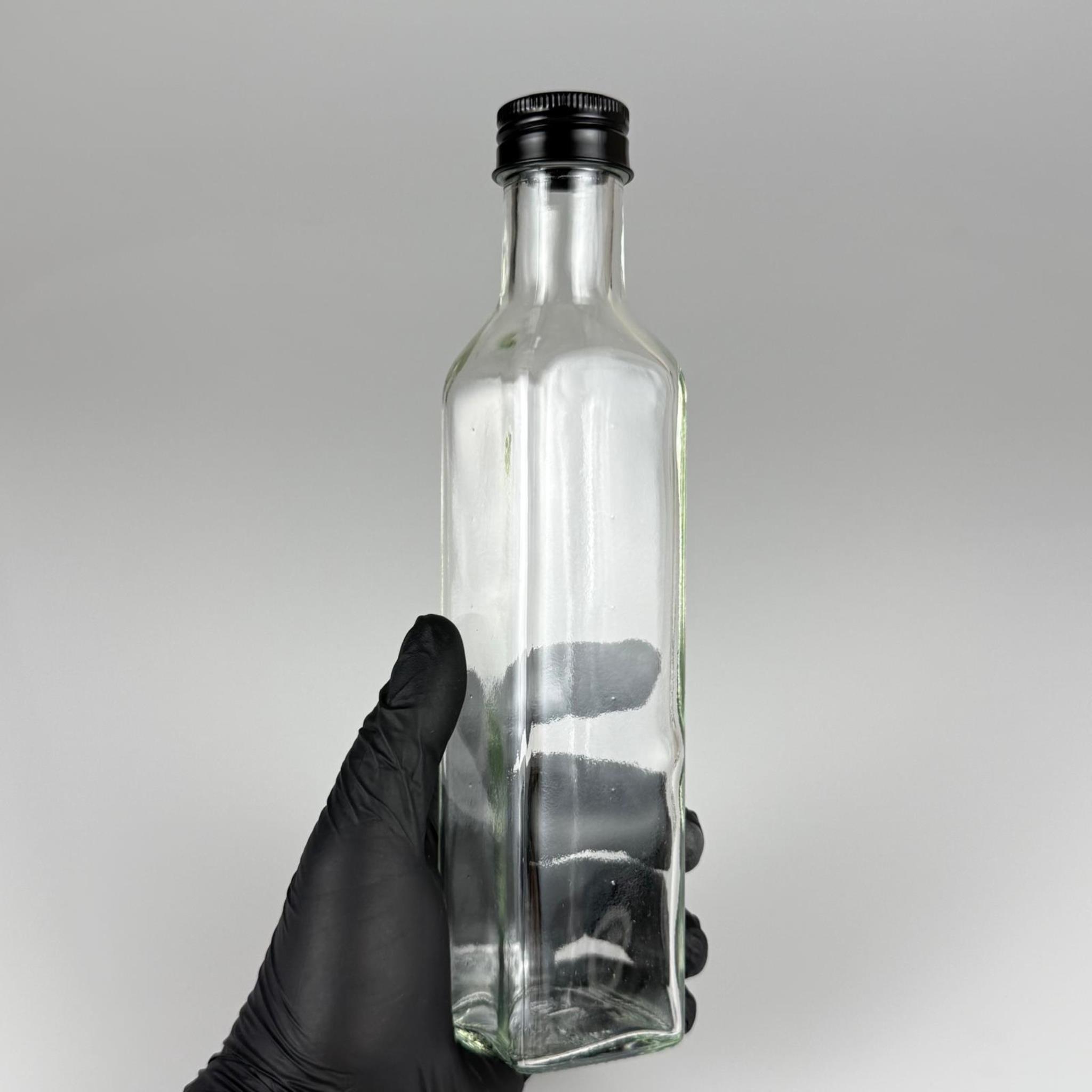250 CC MARASKA CAM ŞİŞE - SİYAH METAL ALÜMİNYUM KAPAKLI - 250 ML KÖŞELİ YAĞ ŞİŞESİ - SİRKE ŞİŞESİ