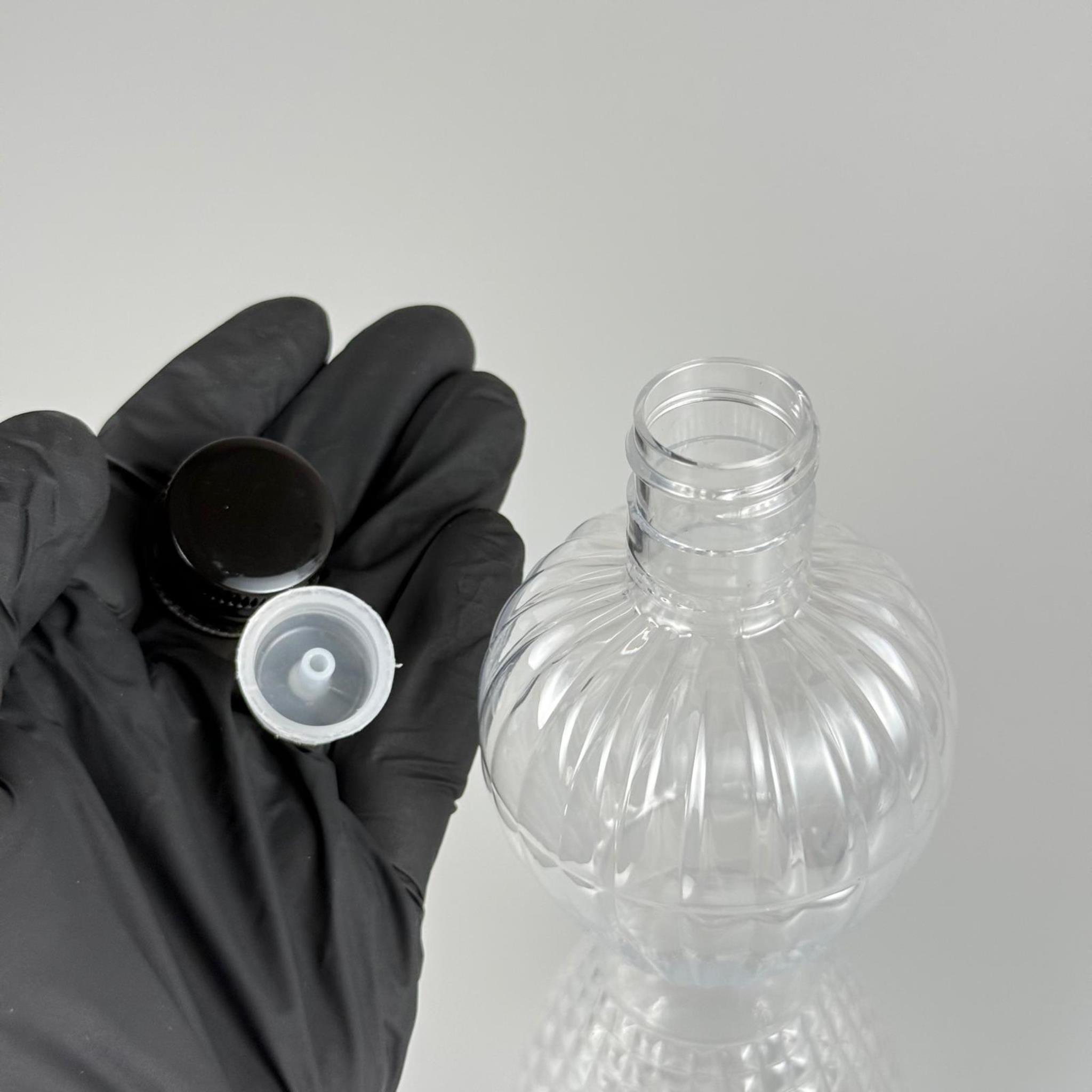 300 CC PIRLANTA ŞİŞE (CAMPET) 24 AĞIZ + KÖPÜK CONTALI SİYAH METAL ALÜMİNYUM KAPAK + KOLONYA TIPALI TAKIM - 300 ML KAPAKLI PLASTİK ŞİŞELER