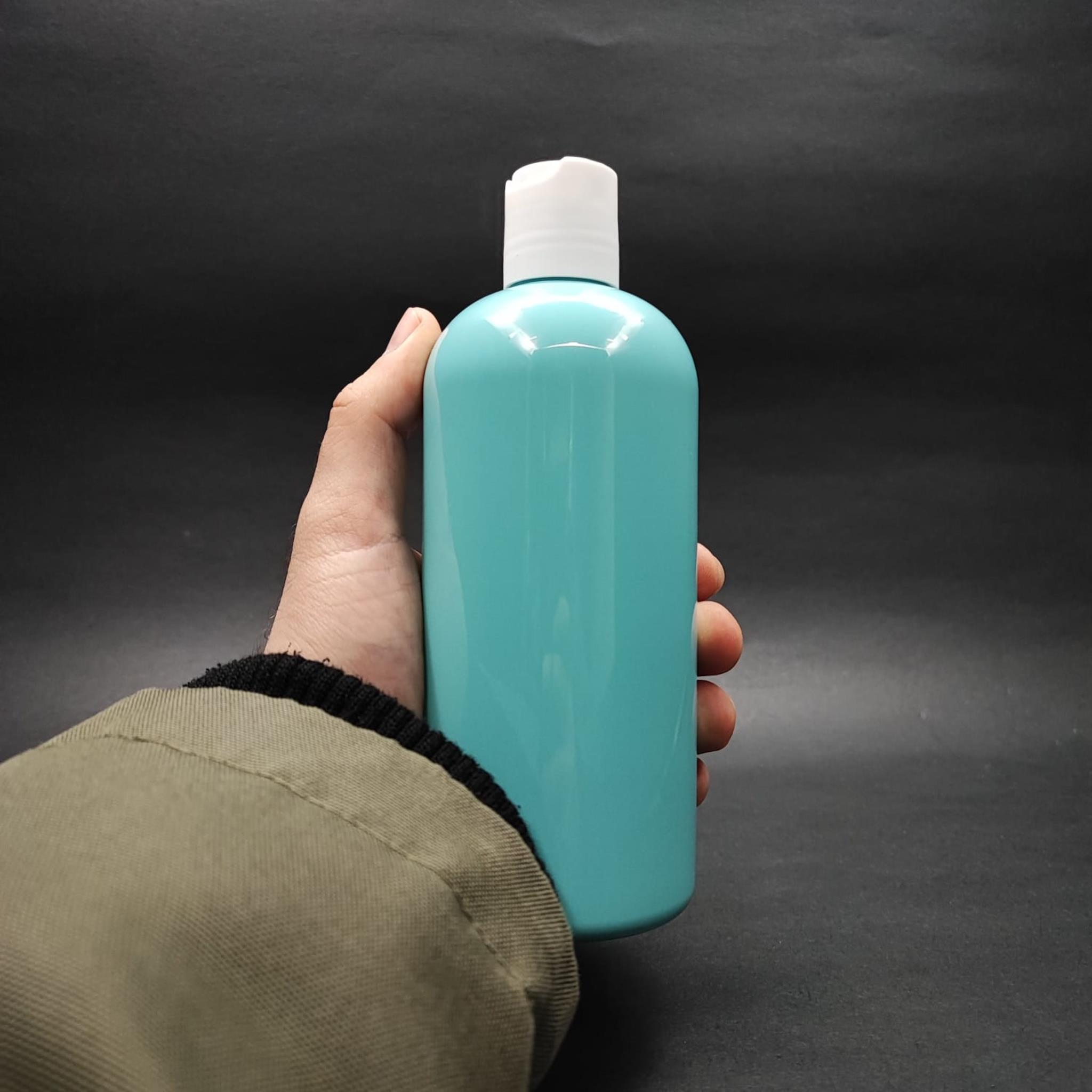 400 CC OVAL BOYUNLU SİLİNDİR PET ŞİŞE (30 GR) - BEYAZ DİSKTOP ŞAMPUAN KAPAKLI - 400 ML PLASTİK ŞİŞE - TURKUAZ