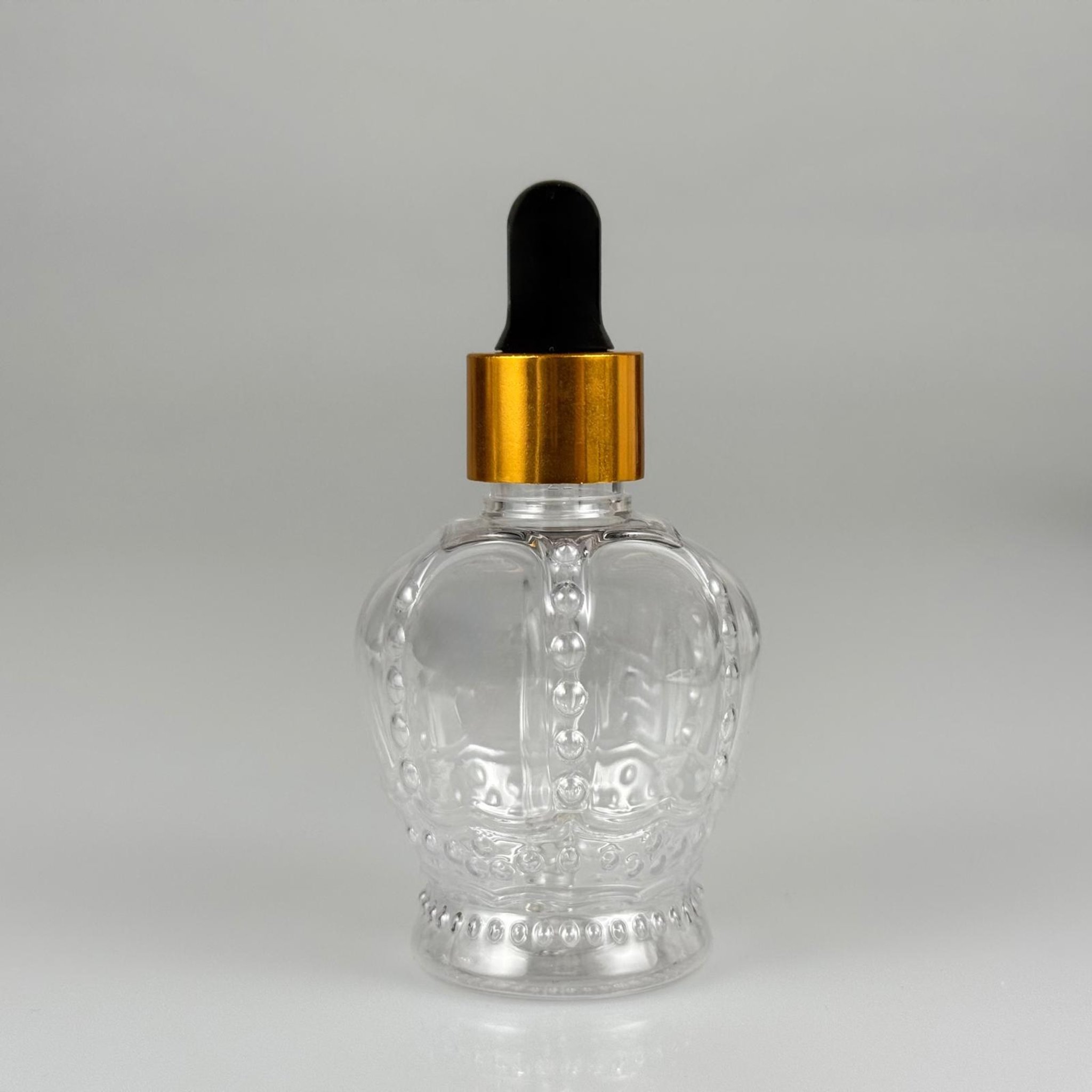 60 CC KRAL TACI MODEL CAM DAMLALIKLI PET ŞİŞE - 60 ML PLASTİK ŞİŞE + SİYAH EMZİK + SİYAH GOLD KAPAK + CAM PİPET TAKIM