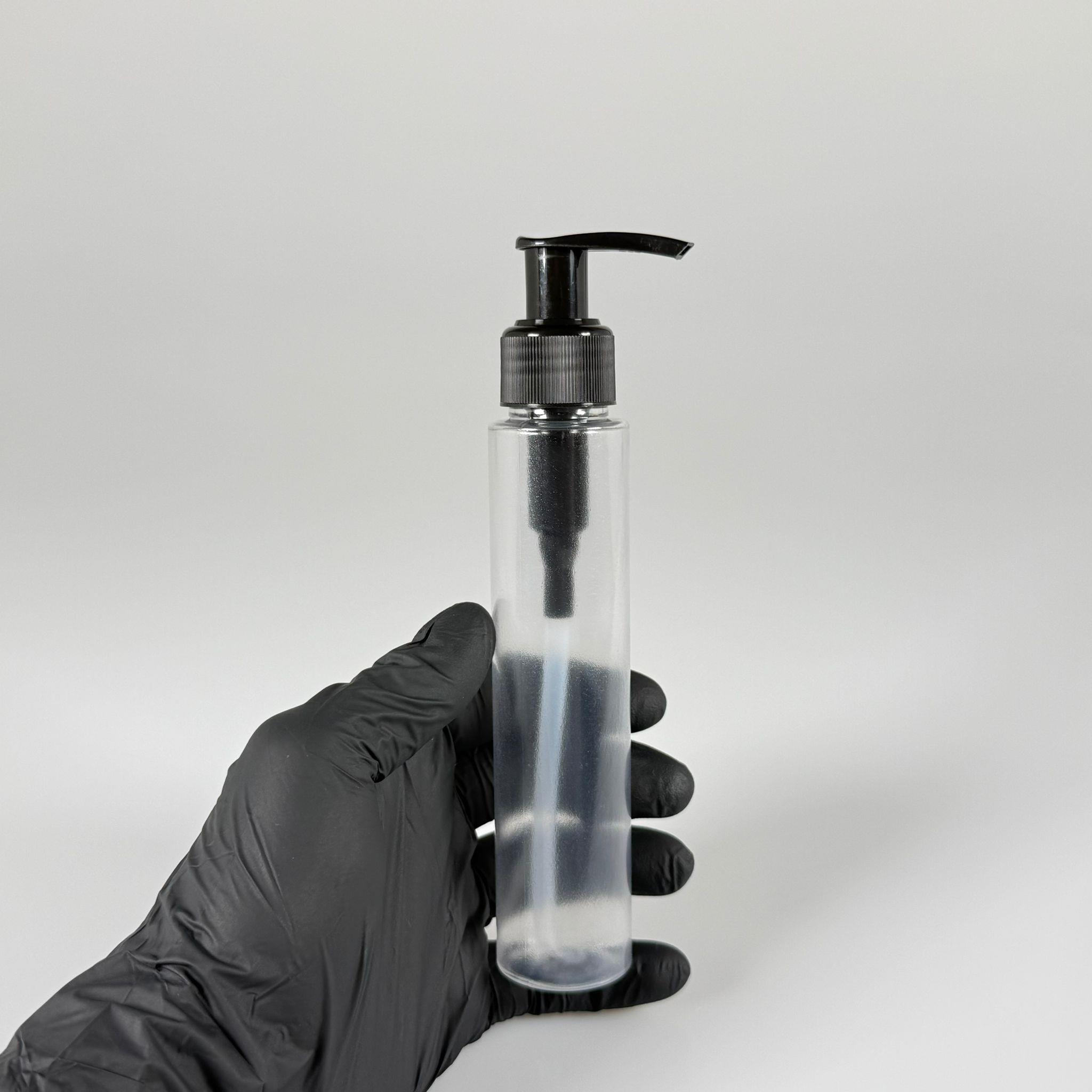100 CC UZUN SİLİNDİR BUĞULU PET ŞİŞE (24 GR)  - SİYAH SABUN POMPALI - 100 ML BİBERİYE SUYU, LAVANTA YAĞI, SAÇ SERUM, TONİK VB İÇİN PLASTİK KOZMETİK AMBALAJLARI