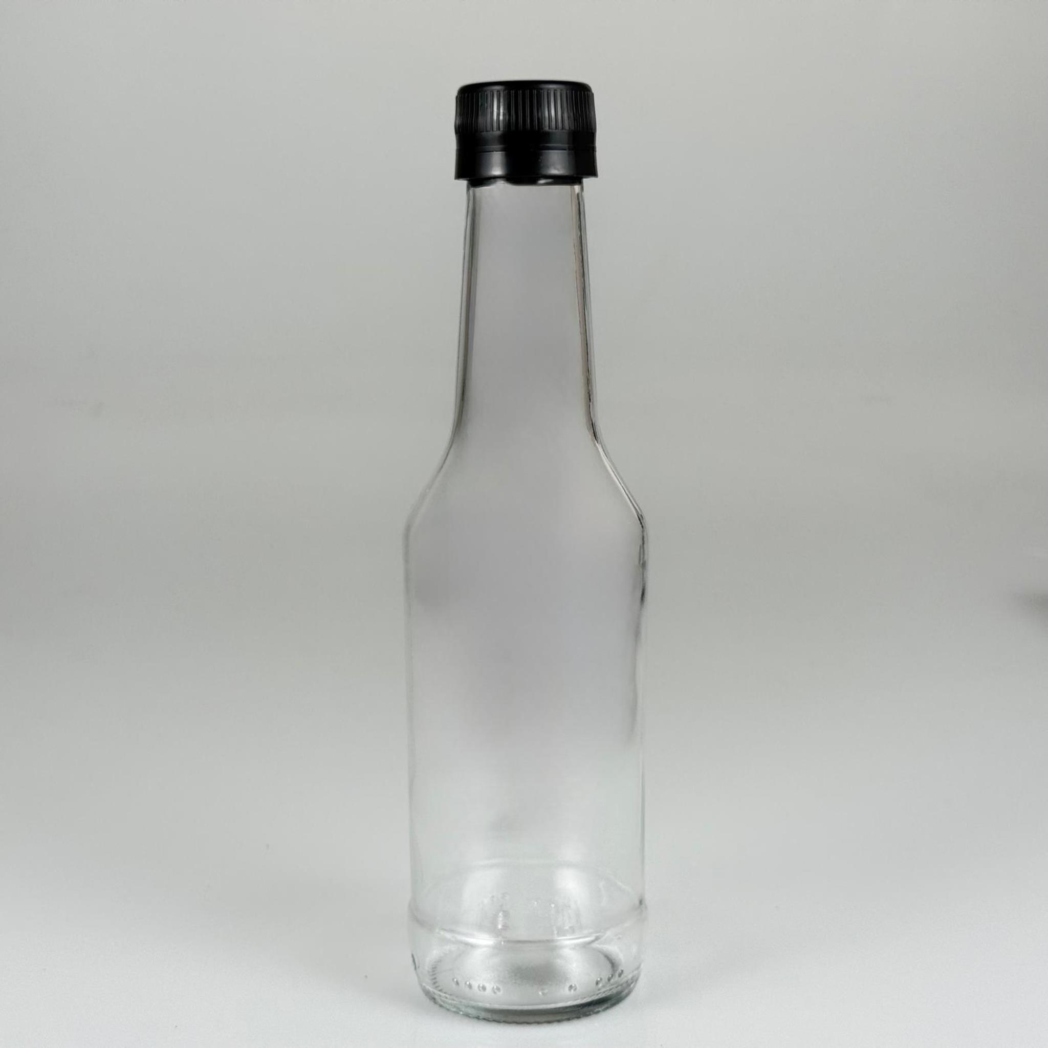 250 CC BOĞAZLI CAM ŞİŞE - SİYAH KİLİTLİ PLASTİK KAPAKLI - 250 ML BOŞ CAM ŞİŞE
