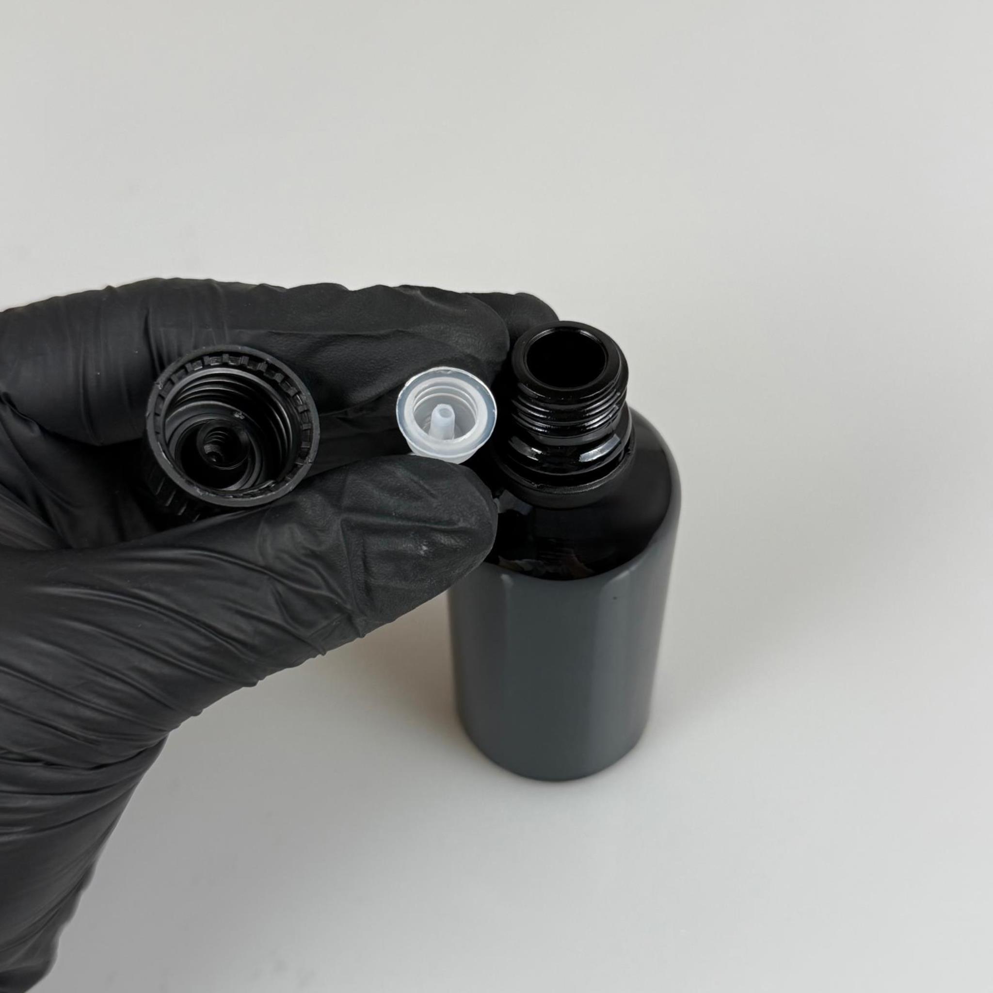 50 CC SİYAH İÇTEN DAMLALIKLI (OPSİYONEL DAMLALIK) - SİYAH KİLİTLİ KAPAKLI CAM ŞİŞE - 50 ML KOLONYA TIPALI CAM ŞİŞE