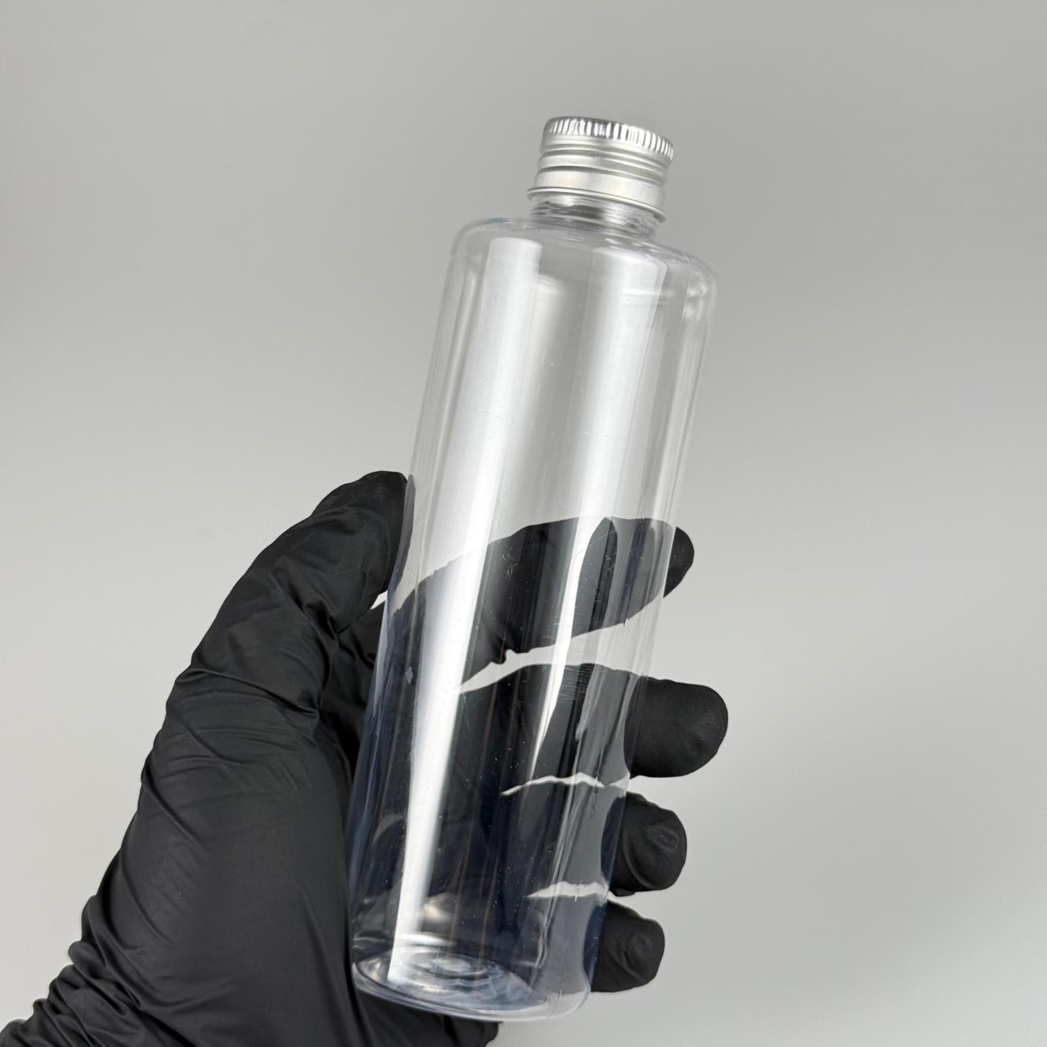250 CC ŞEFFAF SİLİNDİR MODEL PLASTİK ŞİŞE (24 AĞIZ) + KÖPÜK CONTALI GÜMÜŞ METAL ALÜMİNYUM KAPAK - 250 ML KAPAKLI PLASTİK ŞİŞELER