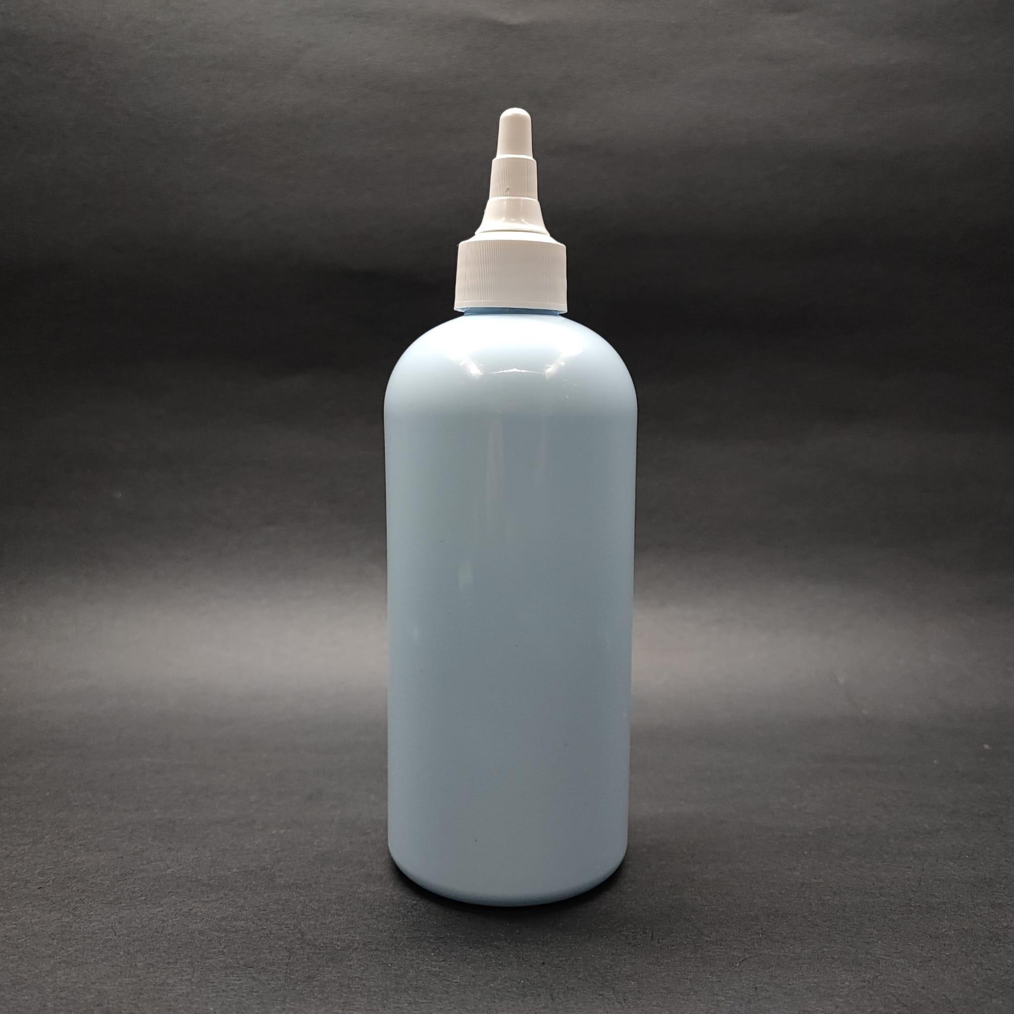 400 CC OVAL BOYUNLU SİLİNDİR PET ŞİŞE (30 GR) - BEYAZ ASANSÖR KAPAKLI - 400 ML PLASTİK ŞİŞE - BEBEK MAVİSİ