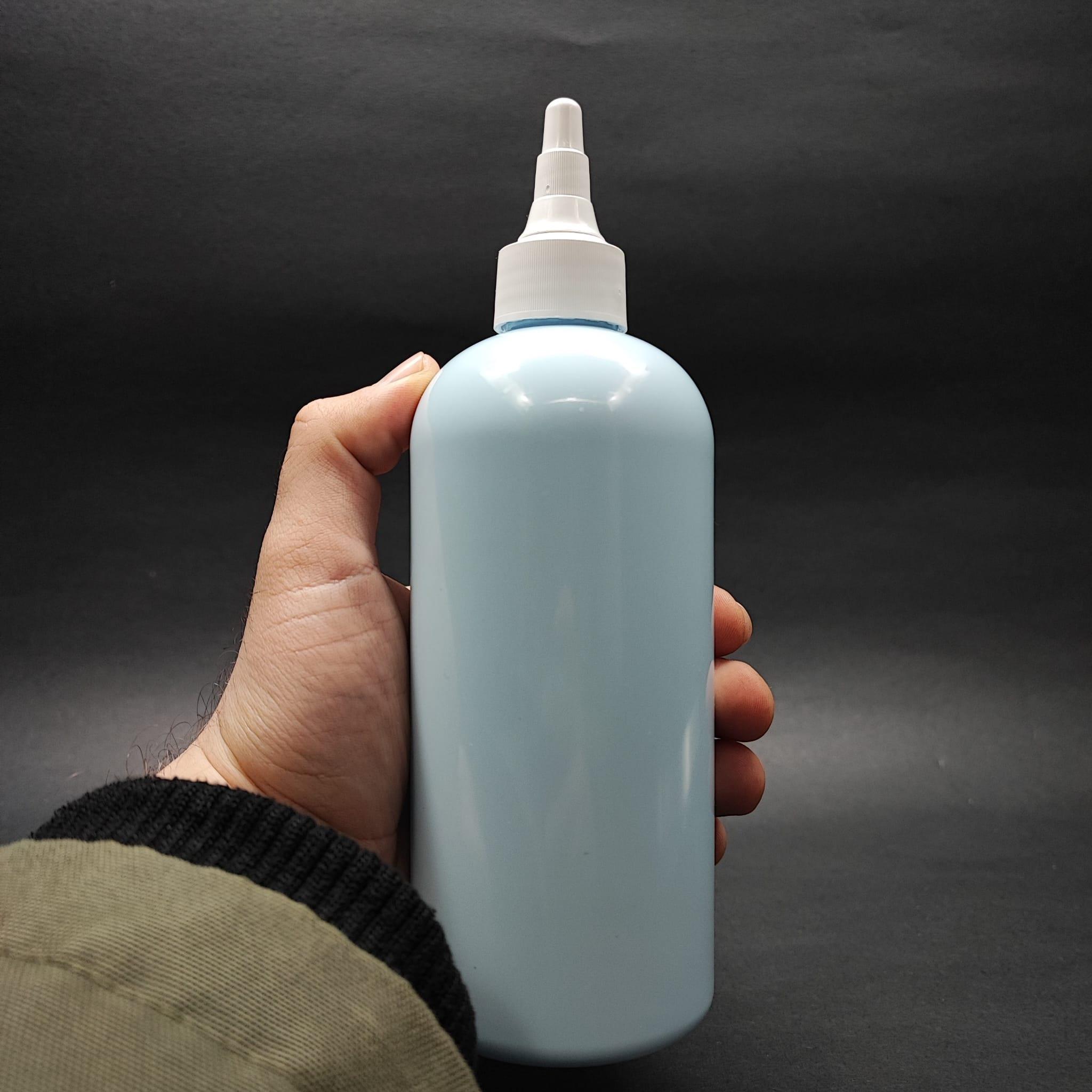 400 CC OVAL BOYUNLU SİLİNDİR PET ŞİŞE (30 GR) - BEYAZ ASANSÖR KAPAKLI - 400 ML PLASTİK ŞİŞE - BEBEK MAVİSİ