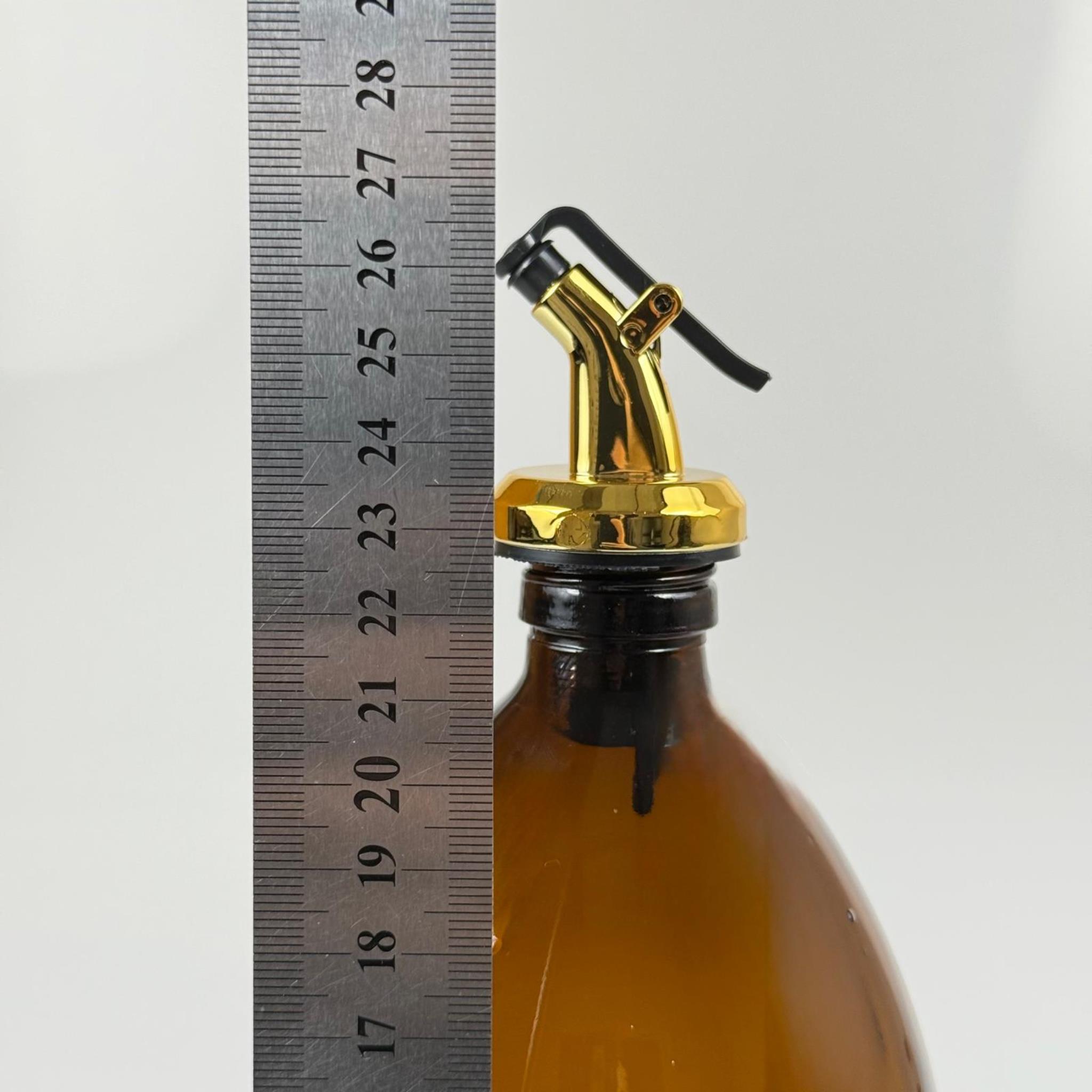1000 CC AMBER TOMBUL ÖZEL SERİ CAM ŞİŞE - GOLD KAPAKLI YAĞDANLIK TIPALI - 1000 ML CAM ECZA ŞİŞESİ - KAHVERENGİ