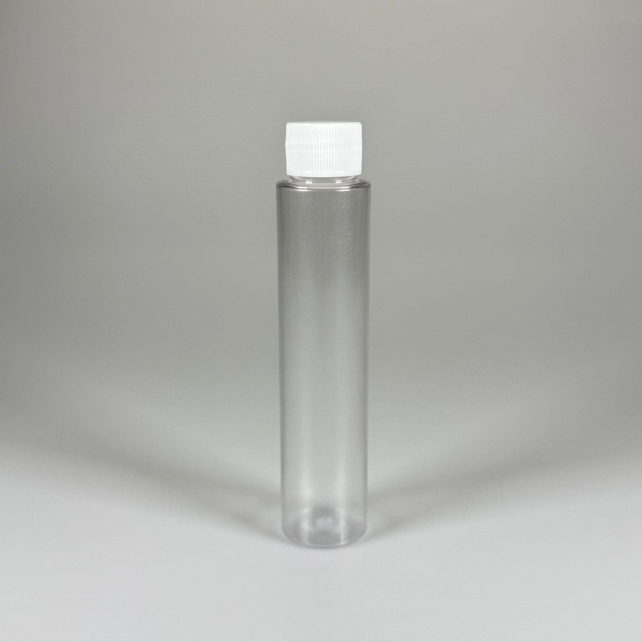 100 CC UZUN SİLİNDİR BUĞULU PET ŞİŞE (24 GR)  - CONTALI BEYAZ KAPAKLI - 100 ML BİBERİYE SUYU, LAVANTA YAĞI, SAÇ SERUM, TONİK VB İÇİN PLASTİK KOZMETİK AMBALAJLARI