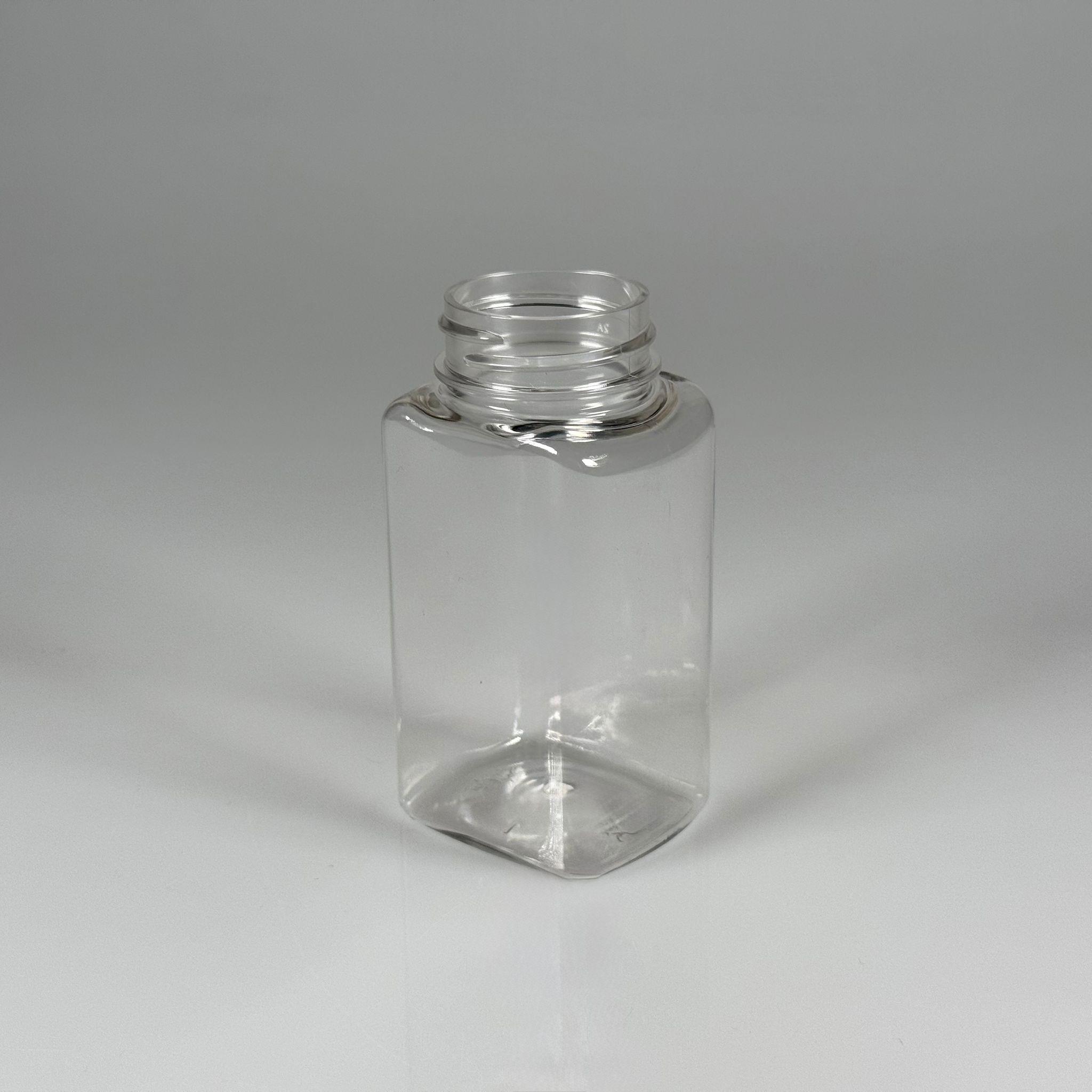 150 CC ŞEFFAF KARE PET TABLET ŞİŞESİ - 38 AĞIZ KAPAKSIZ - 150 ML KAPSÜL KUTUSU - İLAÇ ŞİŞESİ - MEDİKAL HAP ŞİŞESİ - FARMASÖTİK KAVANOZ