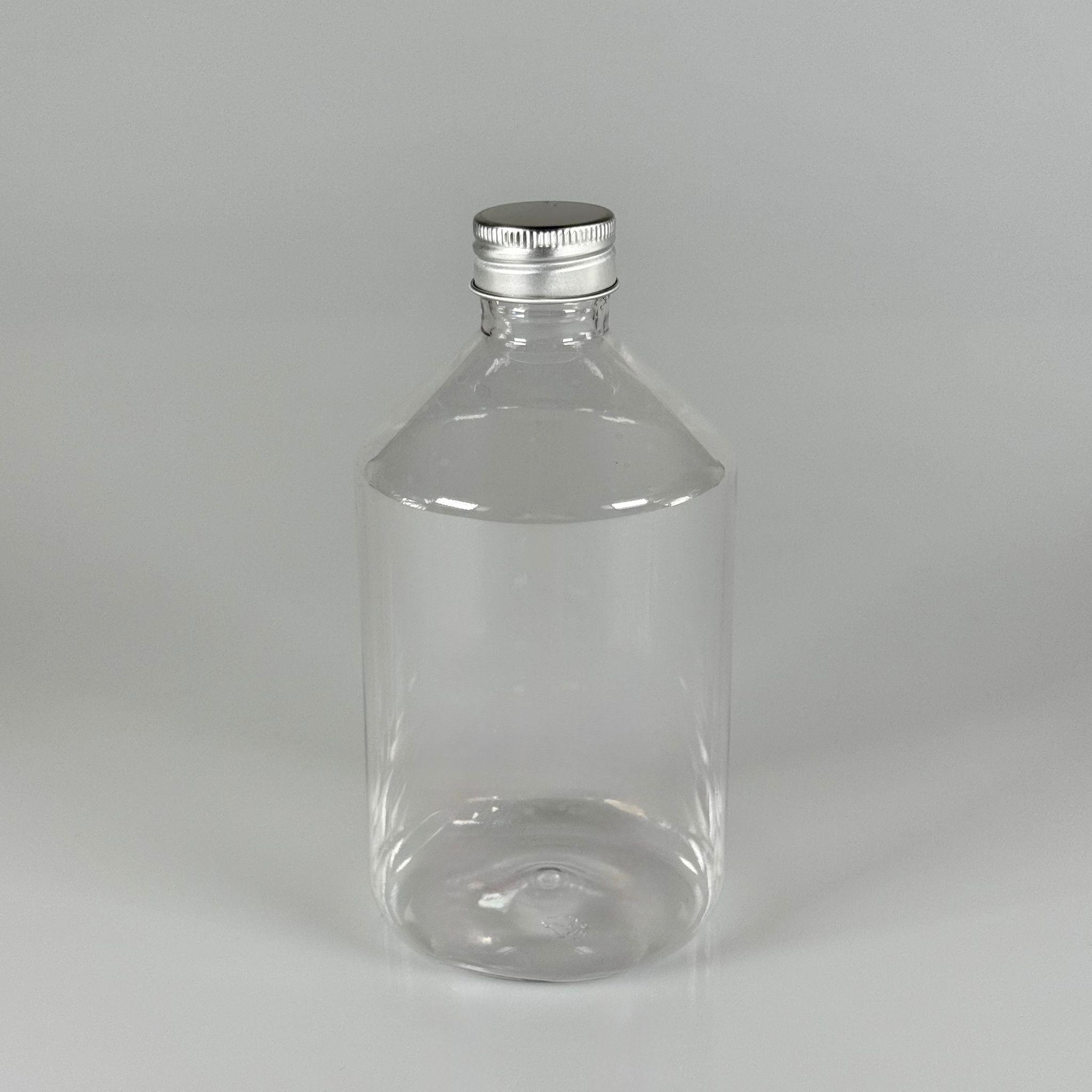 500 CC KÜT BOYUNLU ŞEFFAF PET ŞİŞE - GÜMÜŞ METAL ALÜMİNYUM KAPAKLI - 500 ML KALIN (30 gr) PET ŞİŞE