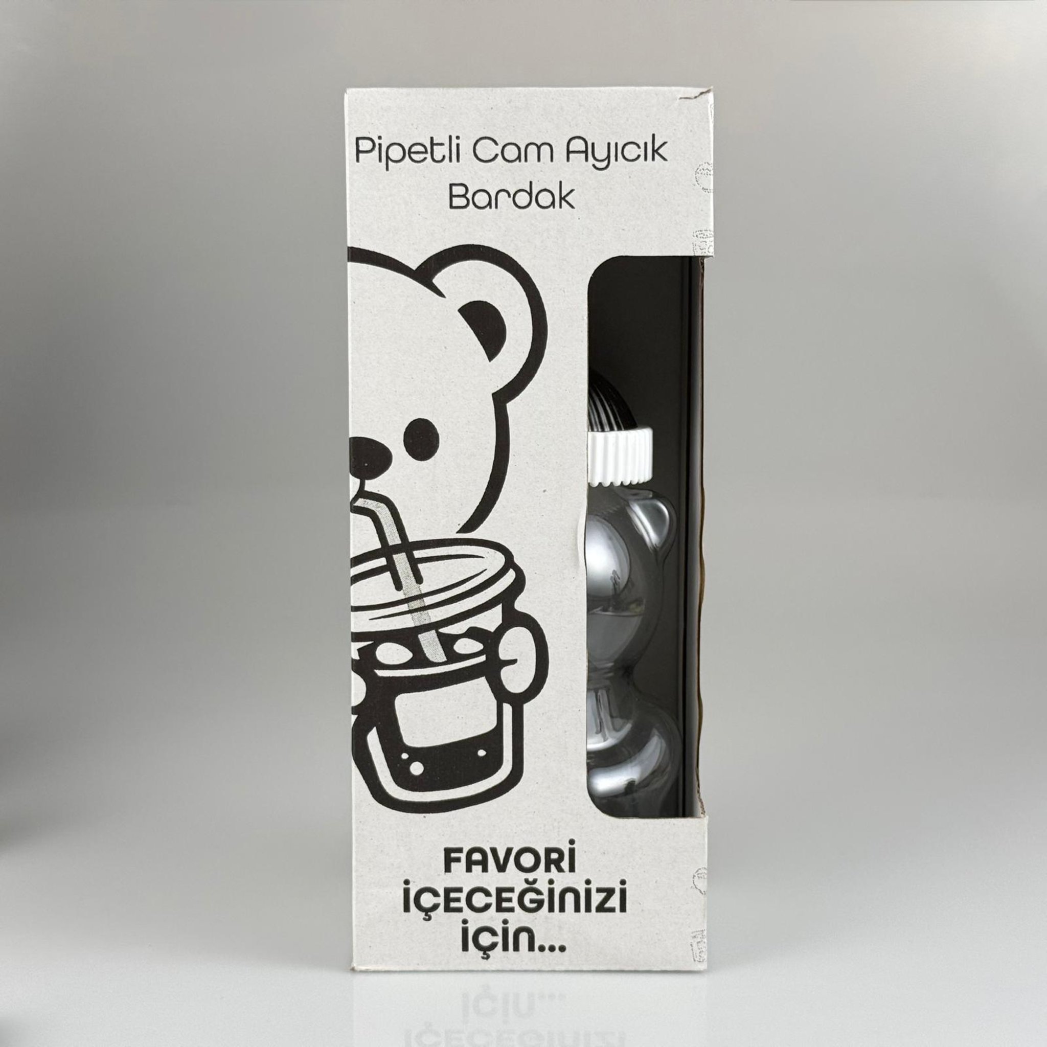 500 CC PİPETLİ CAM AYICIK BARDAK - SİYAH KAPAKLI - 500 ML AYICIK FİGÜRLÜ PİPETLİ CAM SU , SOĞUK KAHVE ,  MEYVE SUYU VE MEŞRUBAT VB - HEDİYELİK BARDAK