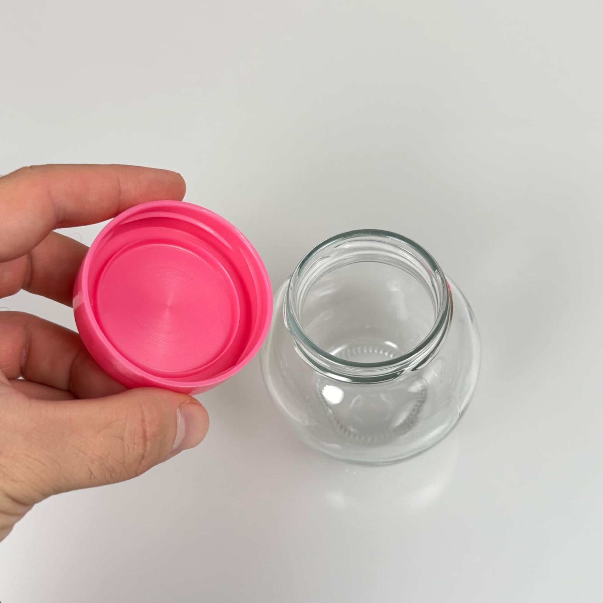 210 CC YUMURTA CAM KAVANOZ + PEMBE PLASTİK KAPAK - 210 ML PLASTİK KAPAKLI CAM KAVANOZ
