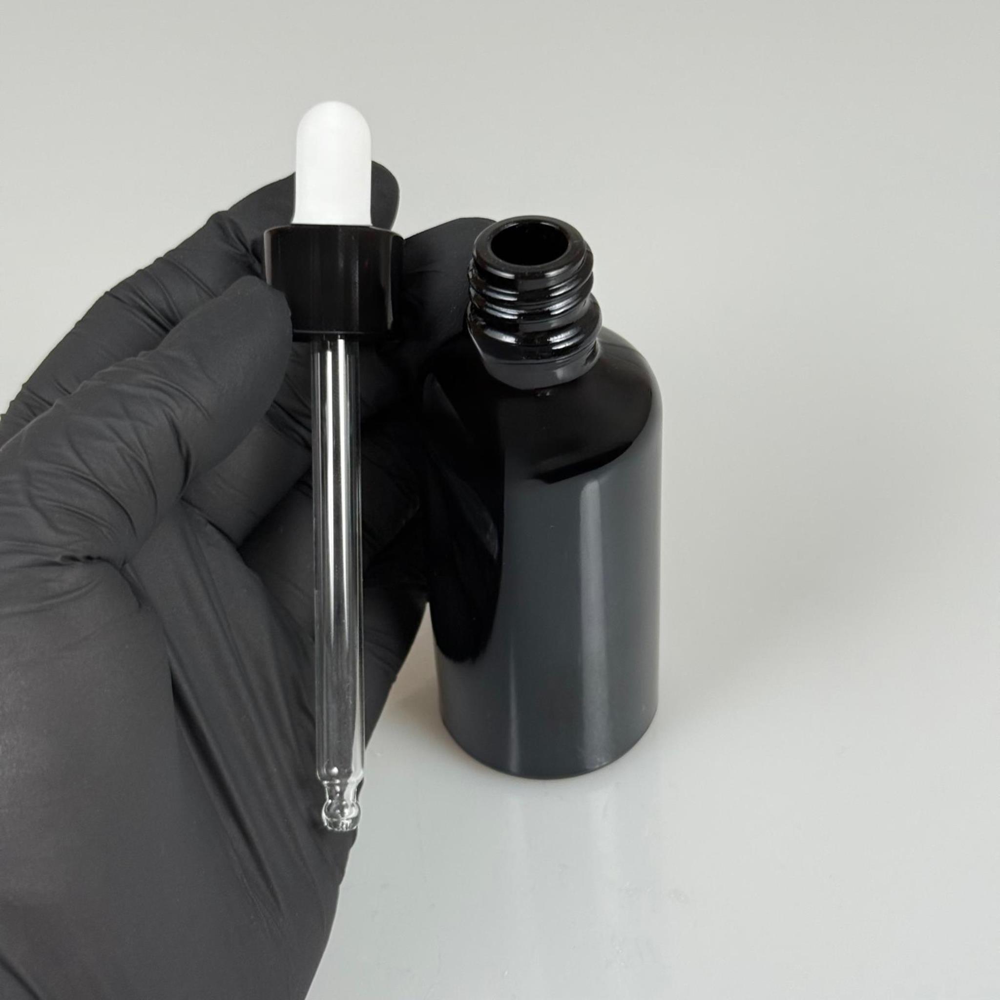 50 CC SİYAH CAM DAMLALIKLI ŞİŞE - BEYAZ EMZİK - SİYAH  METALİK KAPAK - 50 ML SİYAH CAM DAMLALIKLI ŞİŞE