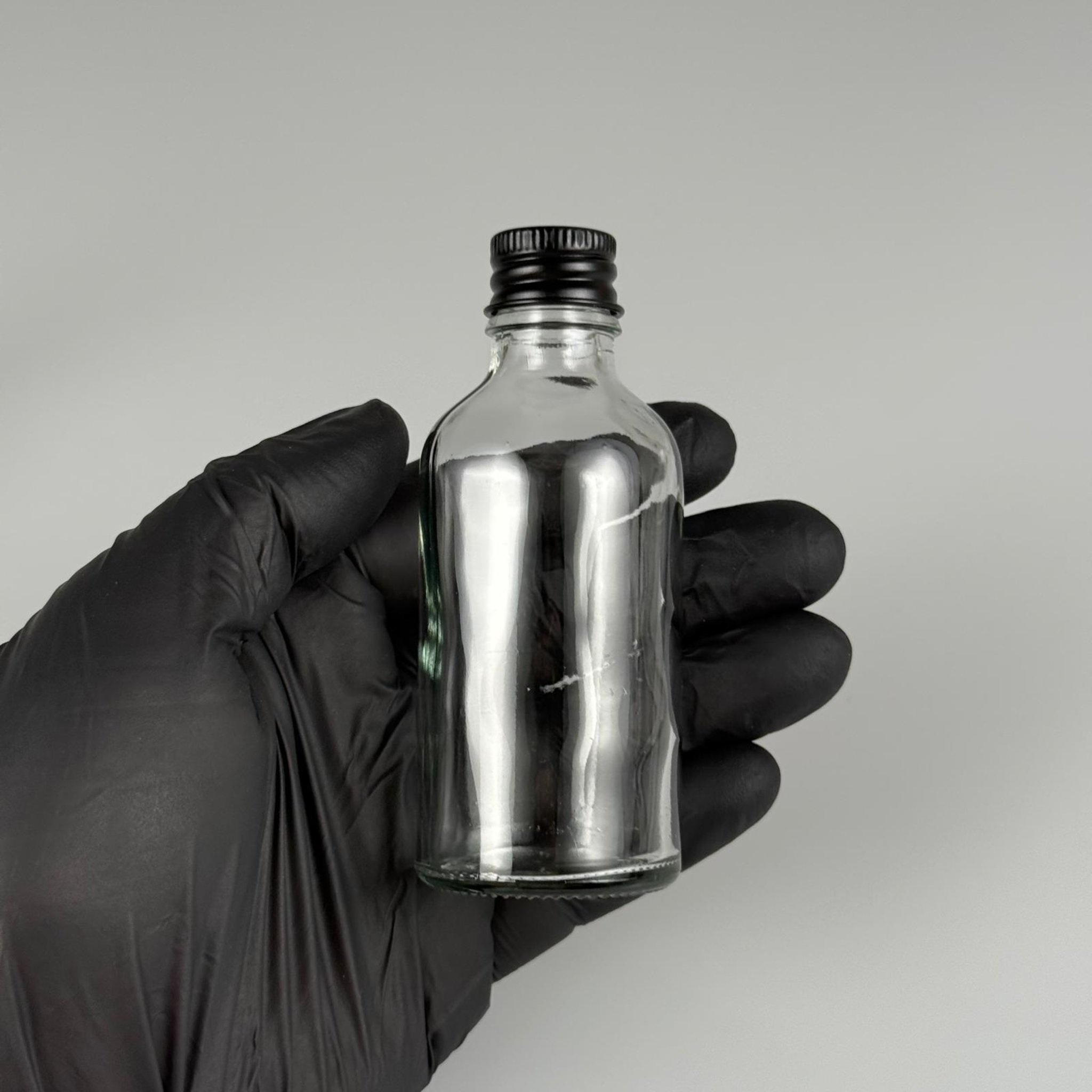 50 CC ŞEFFAF CAM ŞİŞE + KÖPÜK CONTALI SİYAH ALÜMİNYUM METAL KAPAKLI TAKIM - 50 ML ŞEFFAF CAM ŞİŞE