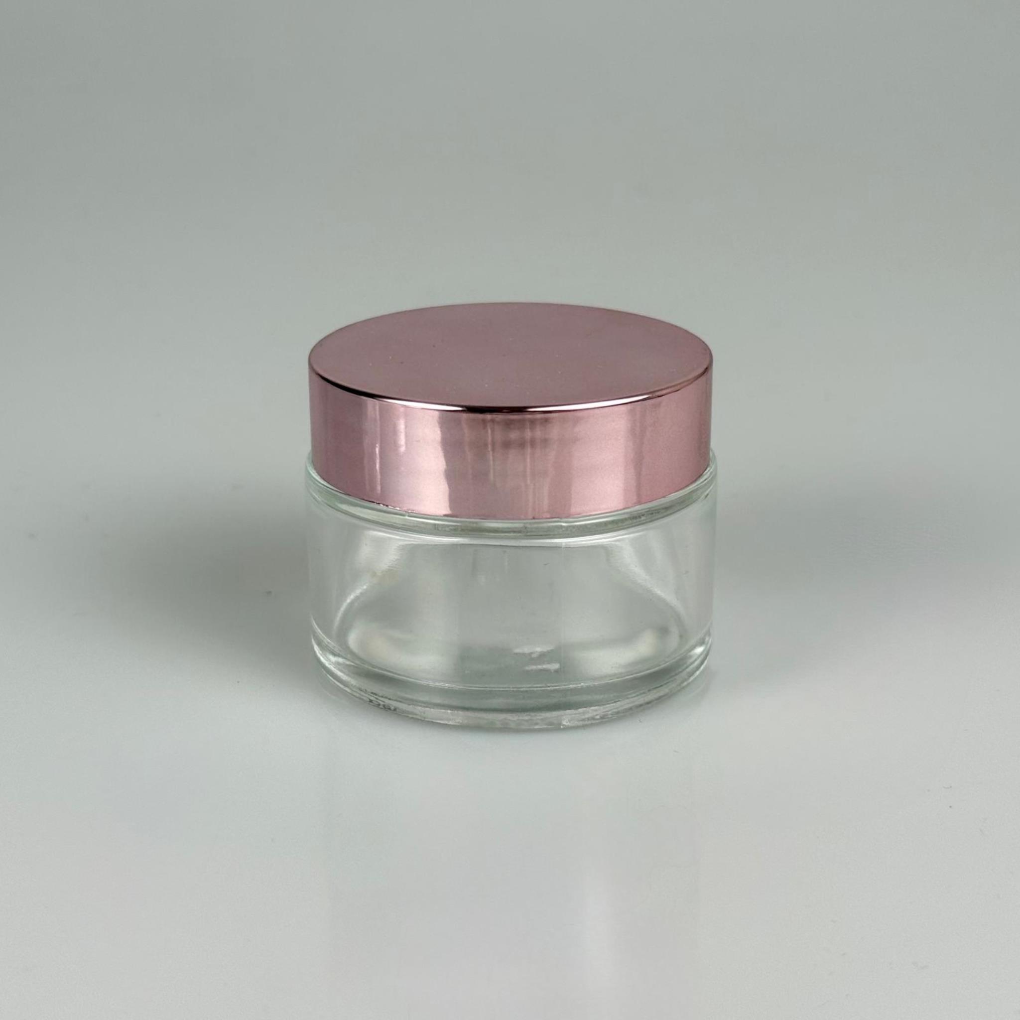 50 CC ŞEFFAF CAM KREM KAVANOZU + ROSE KAPAK + İÇ TIPA - 50 ML Kozmetik ve Bakım Ürünleri İçin Cam Kavanozları