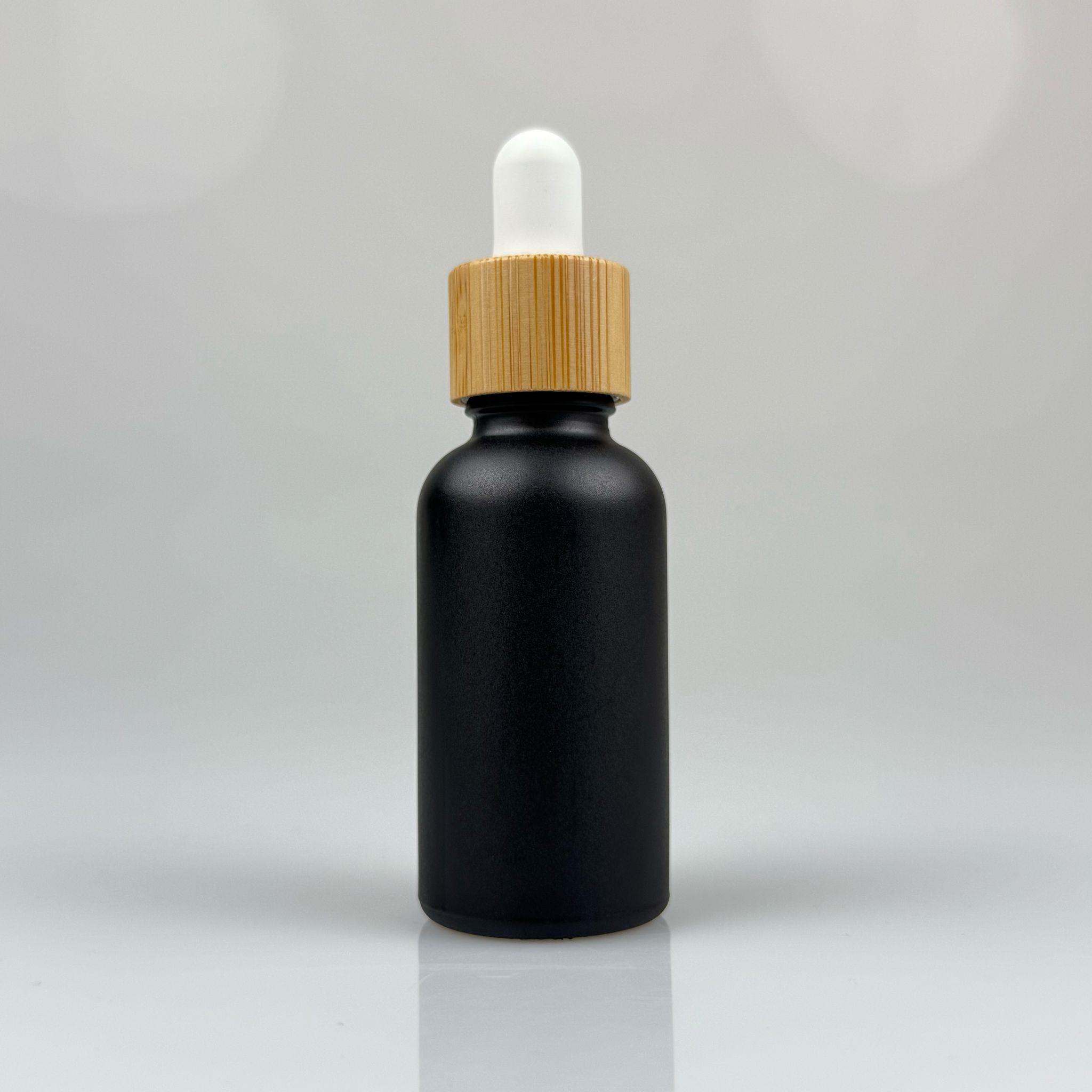 30 CC SİYAH CAM DAMLALIKLI ŞİŞE - BEYAZ EMZİK - BAMBU AHŞAP KAPAK - 30 ML BAMBU KAPAKLI CAM DAMLALIKLI ŞİŞE