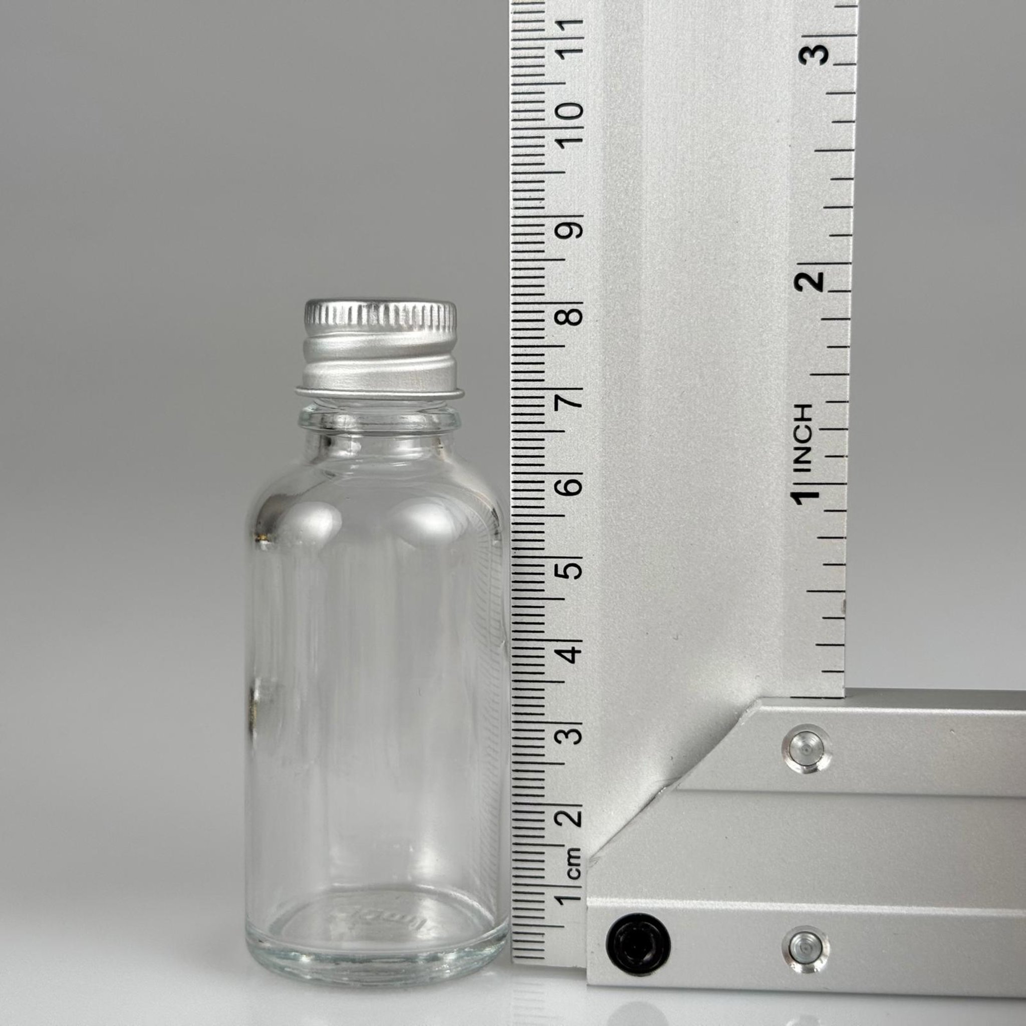 30 CC ŞEFFAF CAM ŞİŞE + KÖPÜK CONTALI GÜMÜŞ ALÜMİNYUM METAL KAPAKL + KÖR  TIPALII TAKIM - 30 ML ŞEFFAF CAM ŞİŞE