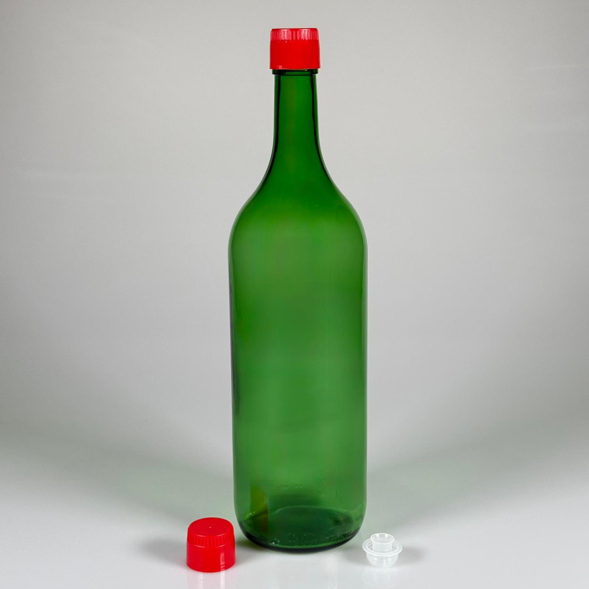 1500 CC CAM ŞİŞE YEŞİL - KIRMIZI AKITICILI DROP STOP KAPAKLI - 1500 ML CAM ŞİŞE - 1,5 LT CAM ŞİŞE