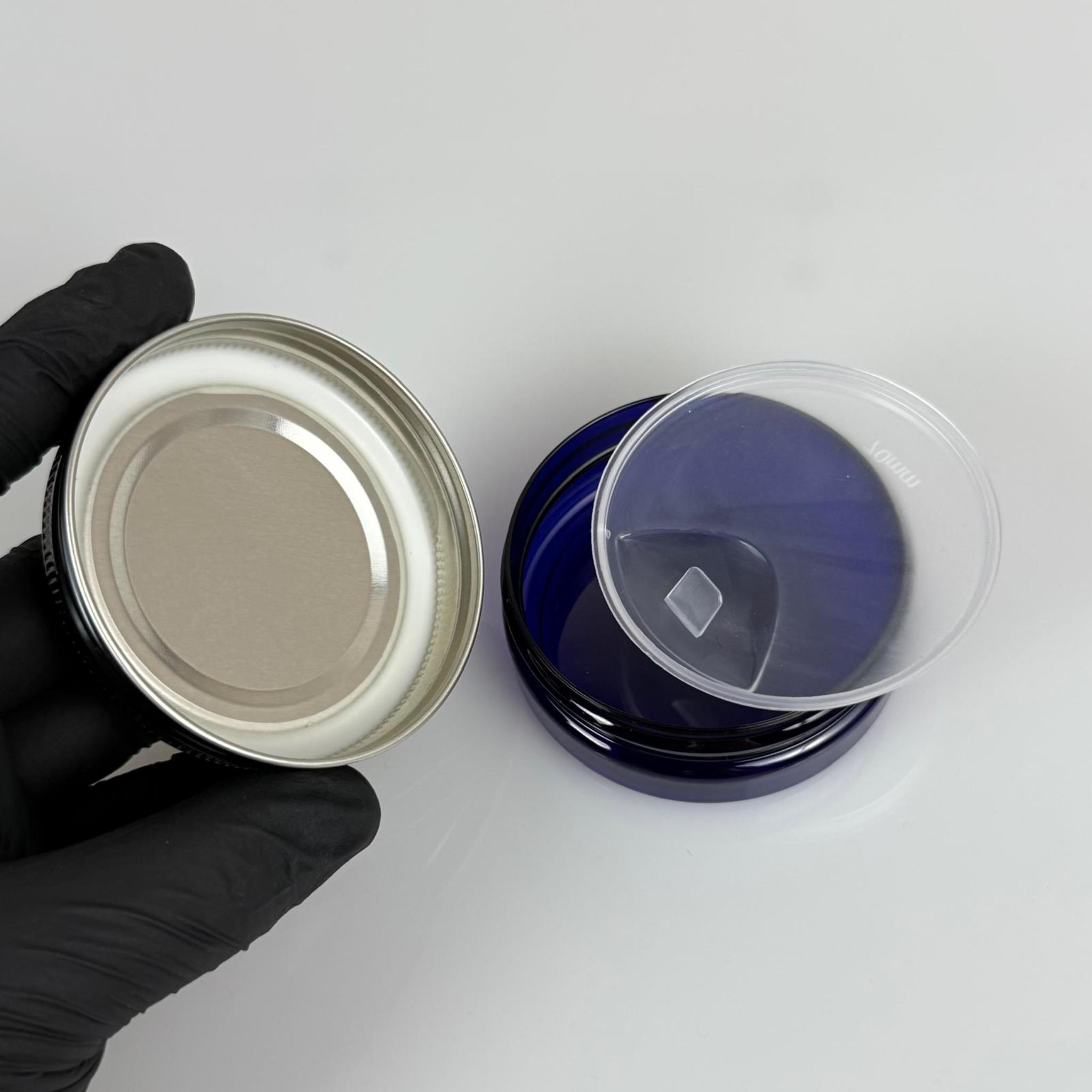 50 ML SERT PET KAVANOZ + SİYAH METAL KAPAK + İÇ TIPA - 50 CC KALIN MAVİ PLASTİK KAVANOZ SİYAH METAL KAPAKLI İÇ TIPALI TAKIM - KREM KAVANOZLARI