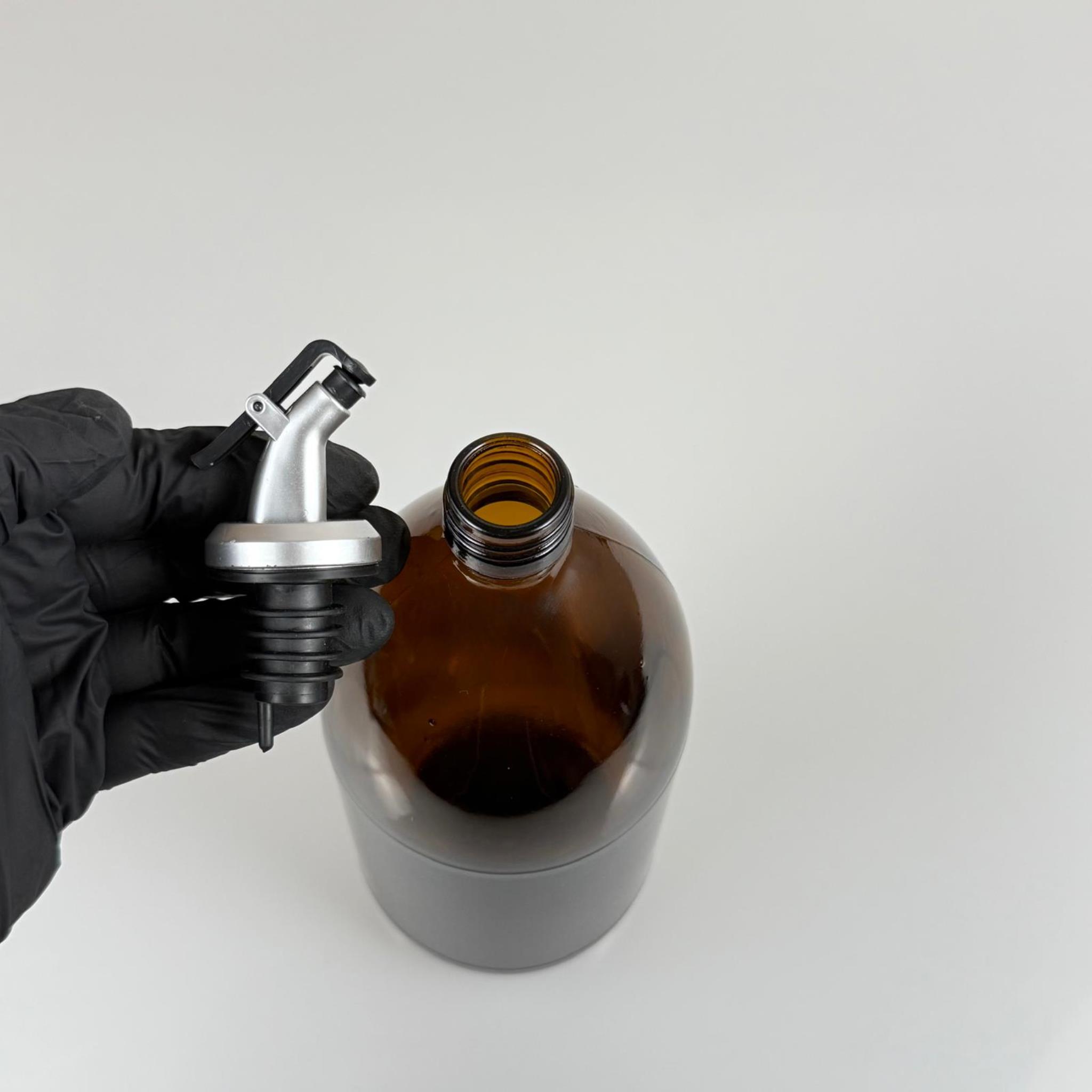 1000 CC AMBER TOMBUL ÖZEL SERİ CAM ŞİŞE - GRİ KAPAKLI YAĞDANLIK TIPALI - 1000 ML CAM ECZA ŞİŞESİ - KAHVERENGİ