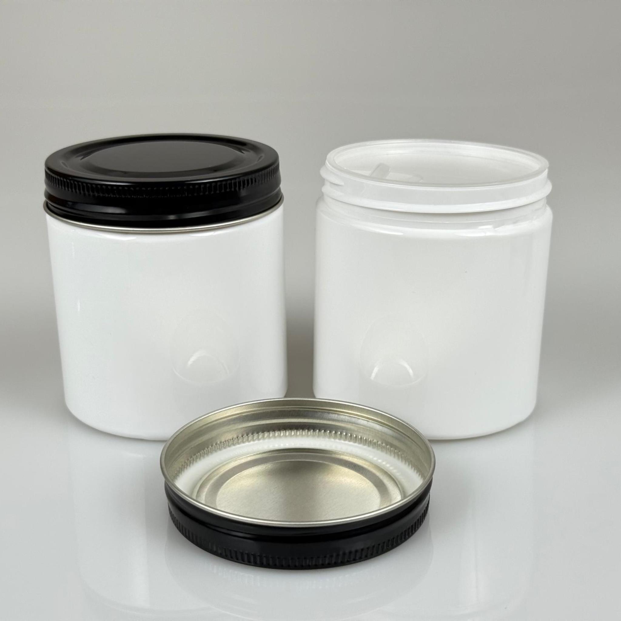 250 ML SERT PET KAVANOZ + SİYAH METAL KAPAK + İÇ TIPA - 250 CC KALIN BEYAZ PLASTİK KAVANOZ SİYAH METAL KAPAKLI İÇ TIPALI TAKIM - KREM KAVANOZLARI