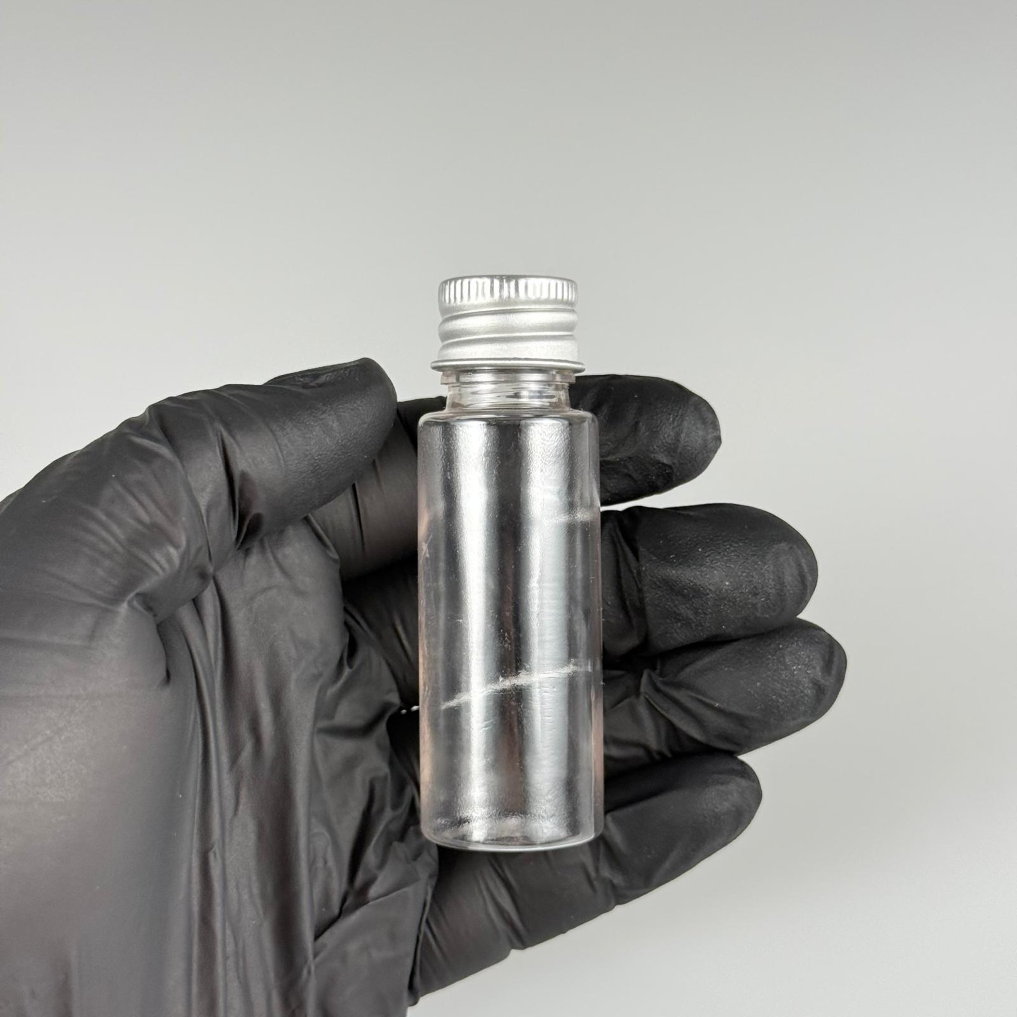 20 CC ŞEFFAF PET SHOT ŞİŞE - KÖPÜK CONTALI GÜMÜŞ ALÜMİNYUM METAL KAPAKLI + KÖR TIPALI TAKIM - 20 ML PLASTİK ŞİŞE
