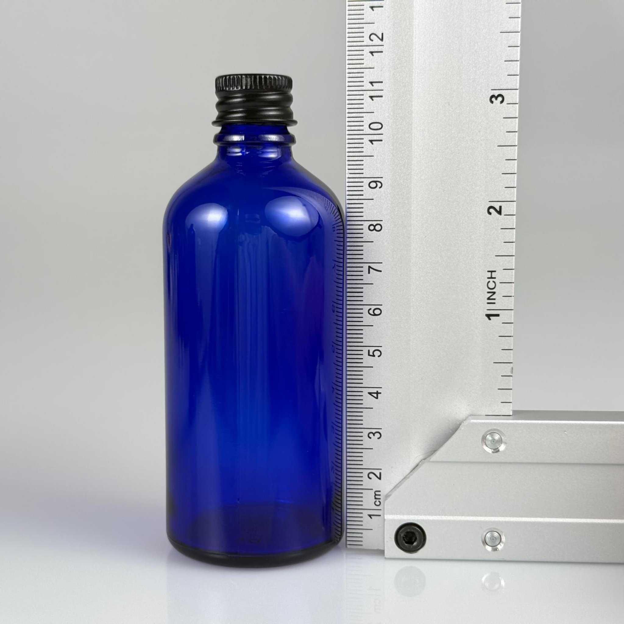 100 CC MAVİ CAM ŞİŞE + KÖPÜK CONTALI SİYAH ALÜMİNYUM METAL + KOLONYA TIPALI KAPAKLI TAKIM - 100 ML MAVİ CAM ŞİŞE