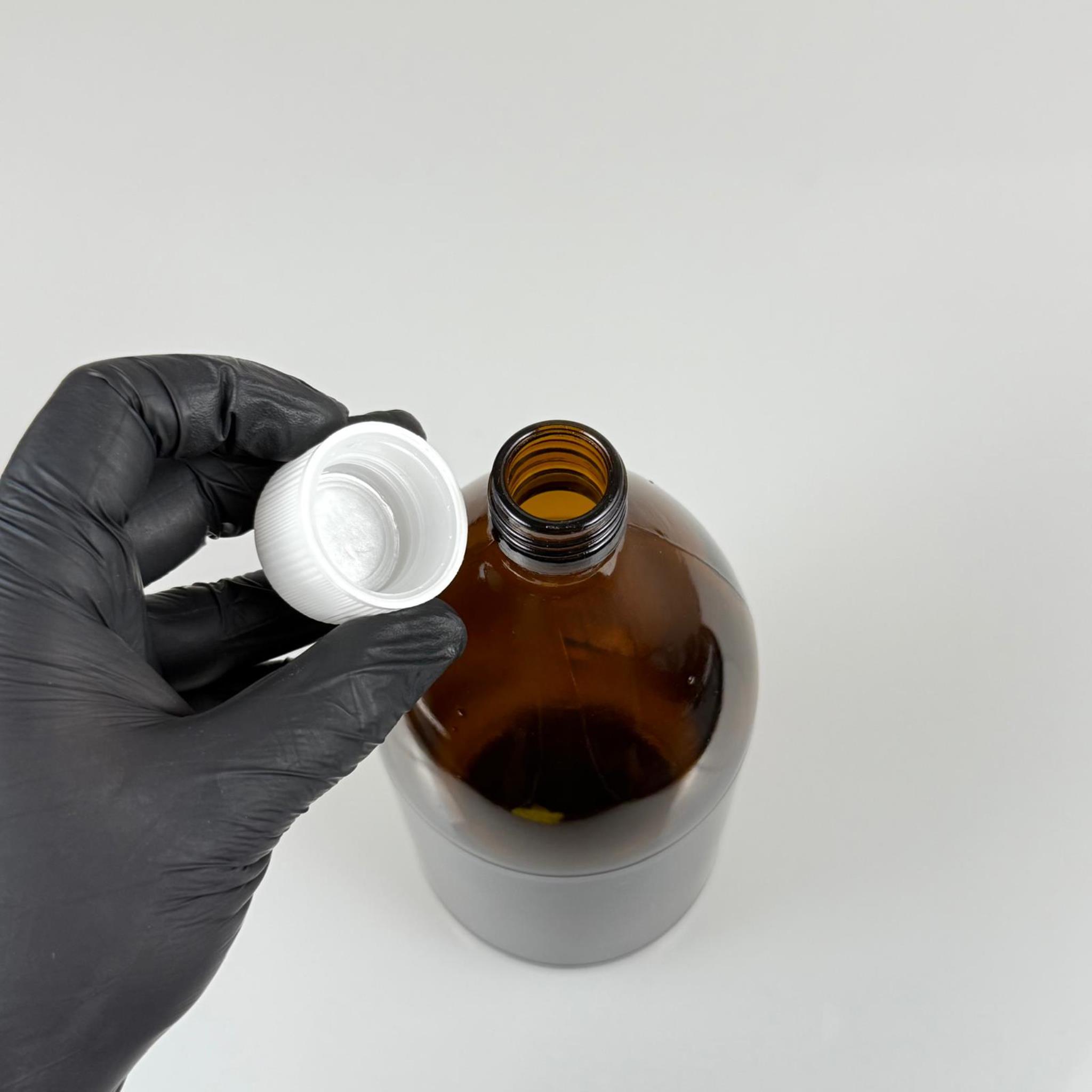1000 CC AMBER TOMBUL ÖZEL SERİ CAM ŞİŞE - BEYAZ ÇOCUK KİLİTLİ KAPAKLI - 1000 ML CAM ECZA ŞİŞESİ - KAHVERENGİ