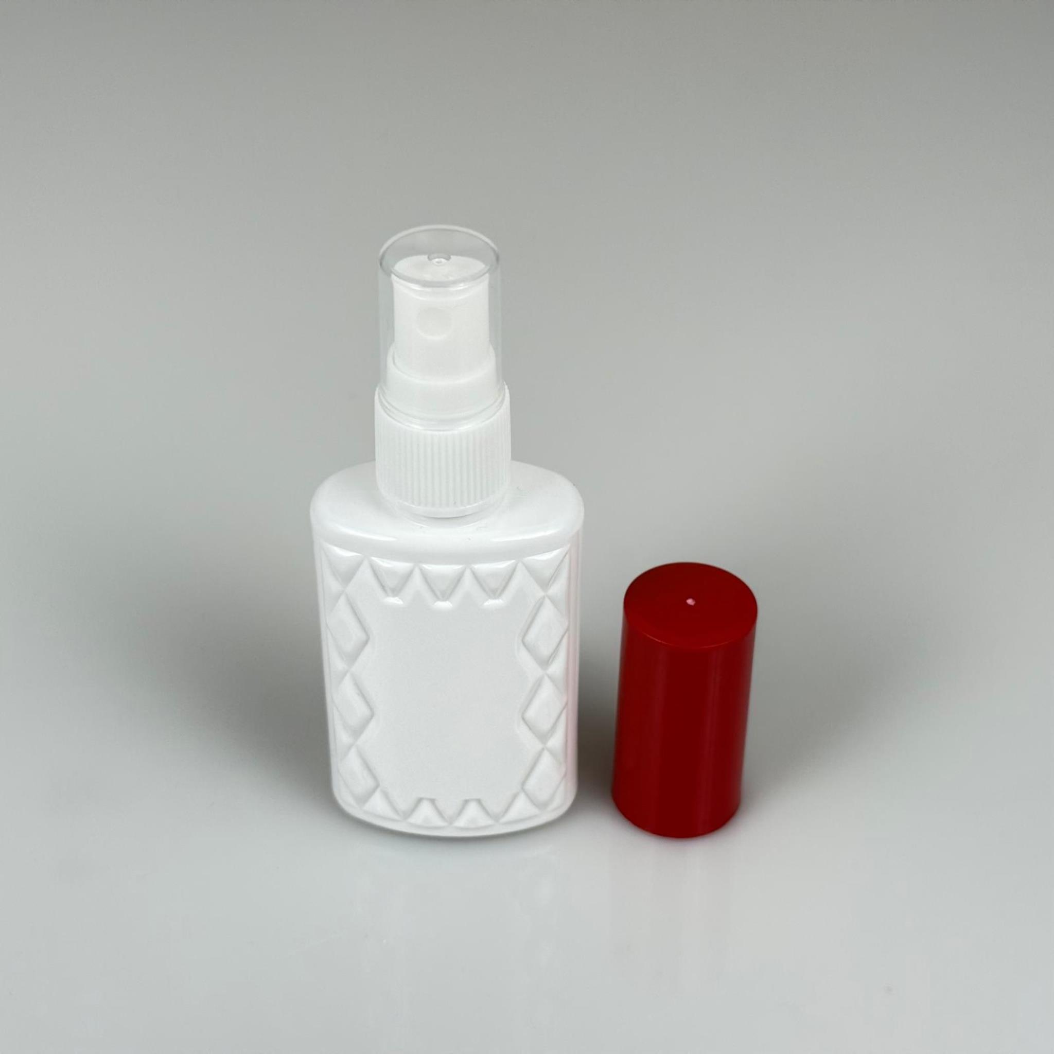 50 CC BEYAZ PET KÖŞELİ PARFÜM ŞİŞESİ - BEYAZ SPREYLİ - KIRMIZI KORUMA KAPAKLI - 50 ML PLASTİK PARFÜM - KOLONYA ŞİŞESİ