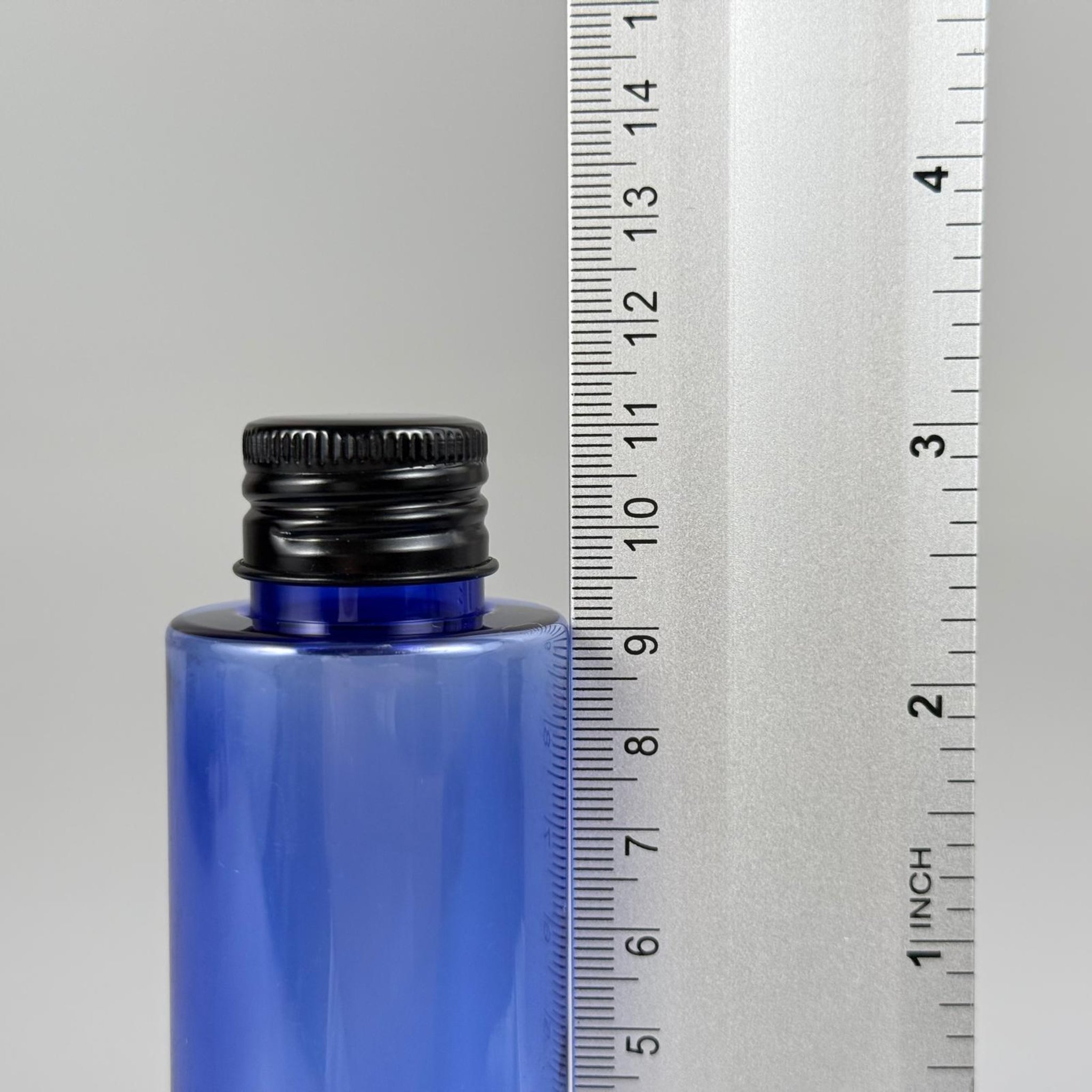 100 CC MAVİ SİLİNDİR KESKİN KÜT MODEL SERT PET ŞİŞE (17 GR - 24 AĞIZ ) + KÖPÜK COMTALI SİYAH METAL ALÜMİNYUM KAPAK TAKIM - 100 ML KAPAKLI MAVİ PET ŞİŞELER