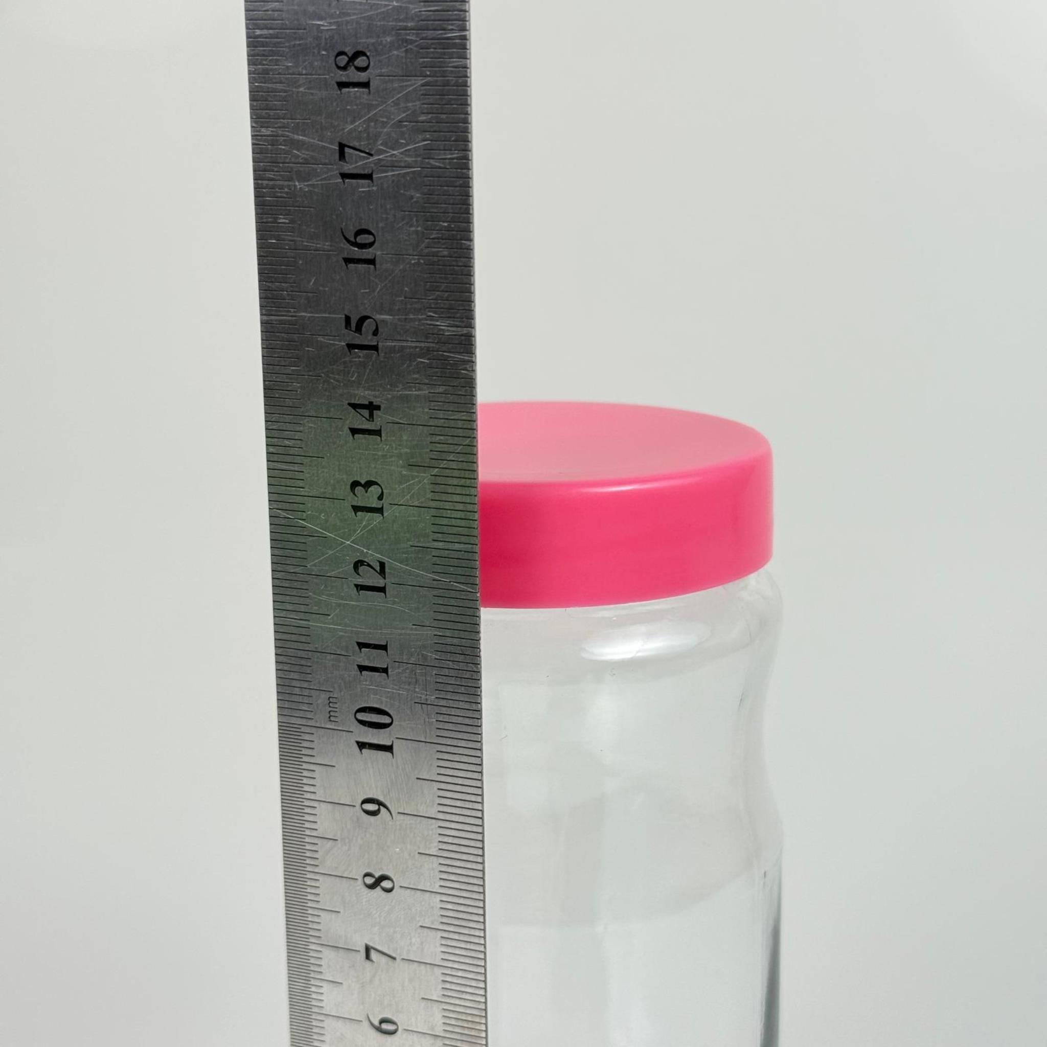 370 CC BOĞUMLU CAM KAVANOZ + PEMBE PLASTİK KAPAK - 370 ML PLASTİK KAPAKLI CAM KAVANOZ