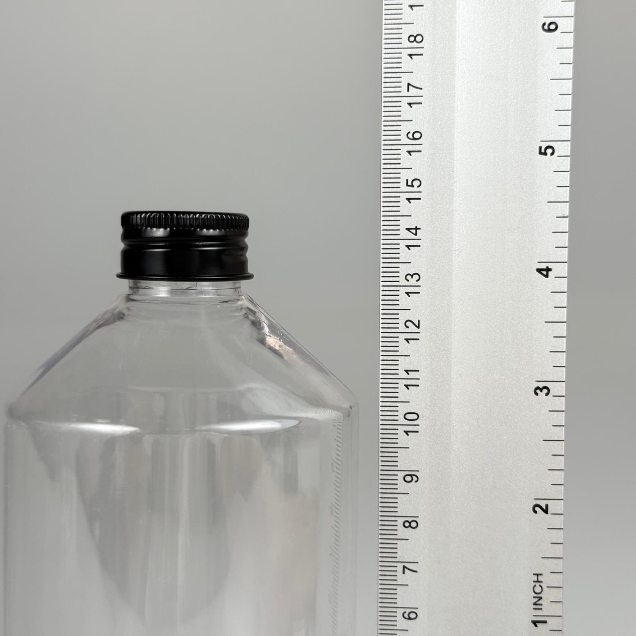 500 CC KÜT BOYUNLU ŞEFFAF PET ŞİŞE - SİYAH METAL ALÜMİNYUM KAPAKLI - 500 ML KALIN (30 gr) PET ŞİŞE