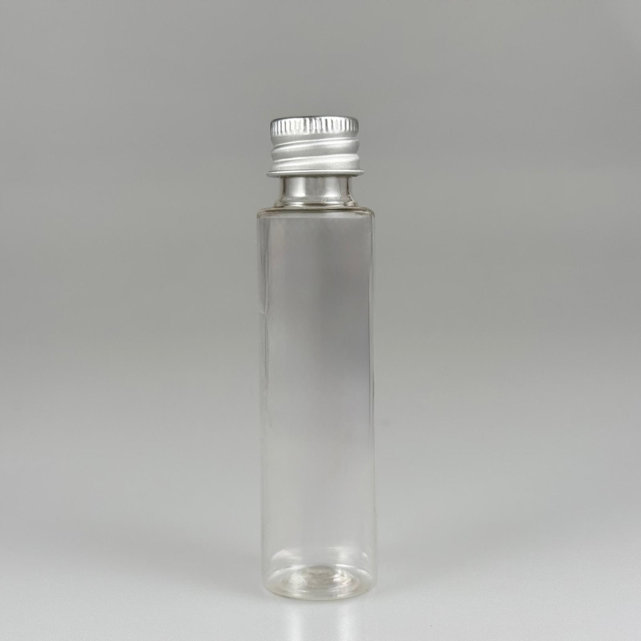 35 CC PET ŞİŞE - KÖPÜK CONTALI GÜMÜŞ ALÜMİNYUM METAL KAPAKLI TAKIM - 35 ML ŞEFFAF PET ŞİŞE
