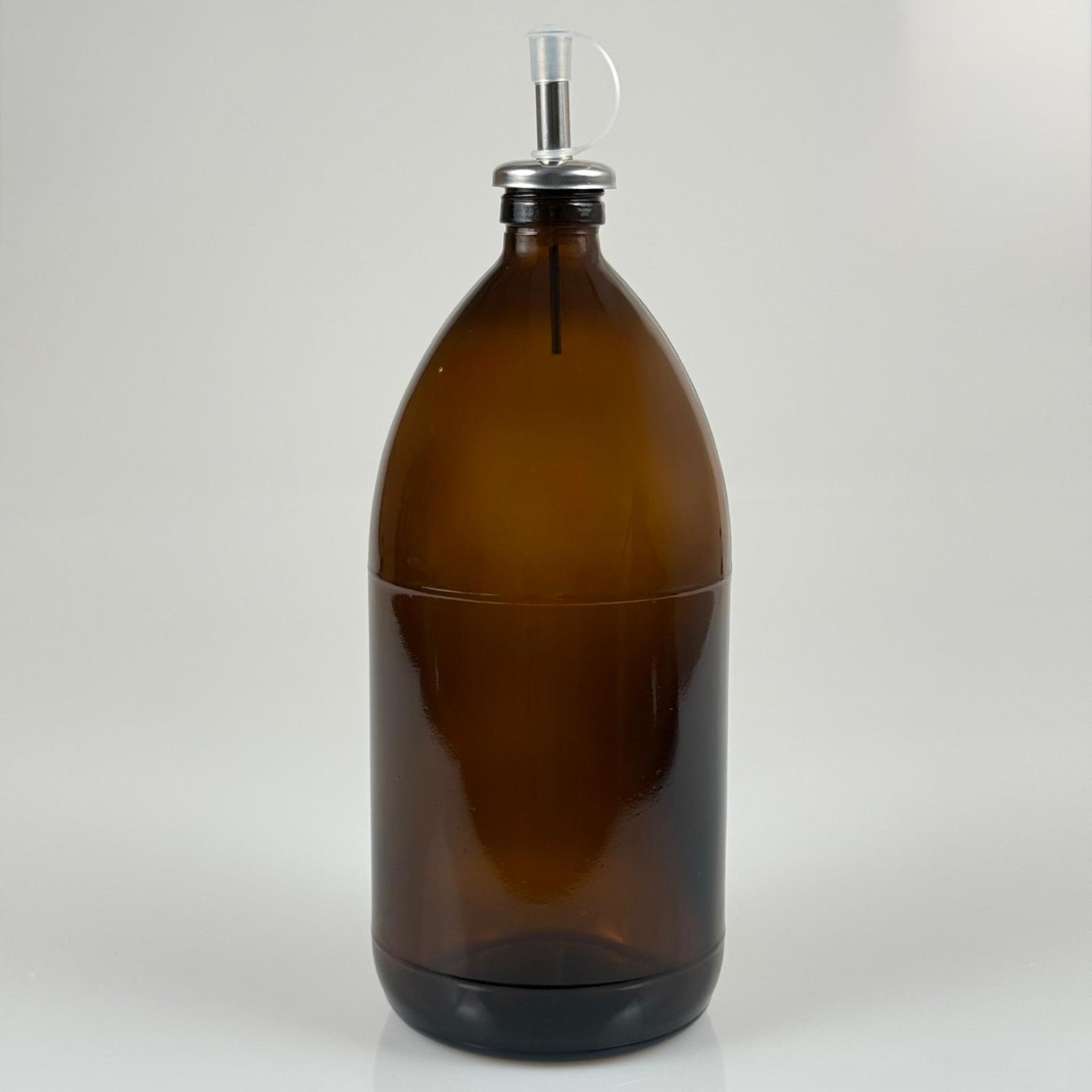 1000 CC AMBER TOMBUL ÖZEL SERİ CAM ŞİŞE - KAPAKLI ÇELİK YAĞDANLIK TIPALI - 1000 ML CAM ECZA ŞİŞESİ - KAHVERENGİ