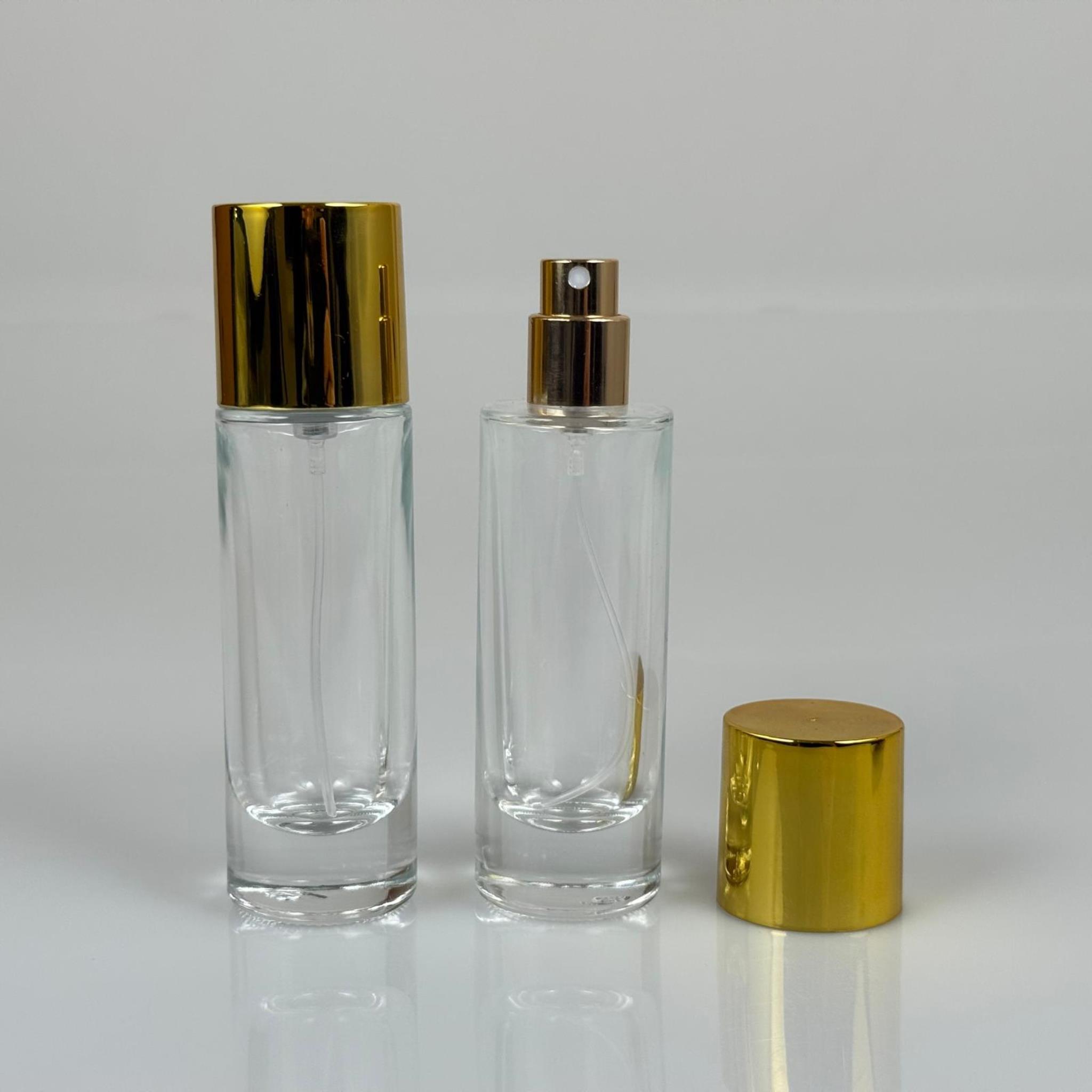 30 ML SİLİNDİR UZUN MODEL PARFÜM ŞİŞESİ - GOLD METAL SPREYLİ + GOLD GENİŞ KAPAKLI (AĞIZ 15 MM GEÇME KOLAY KAPAMA)