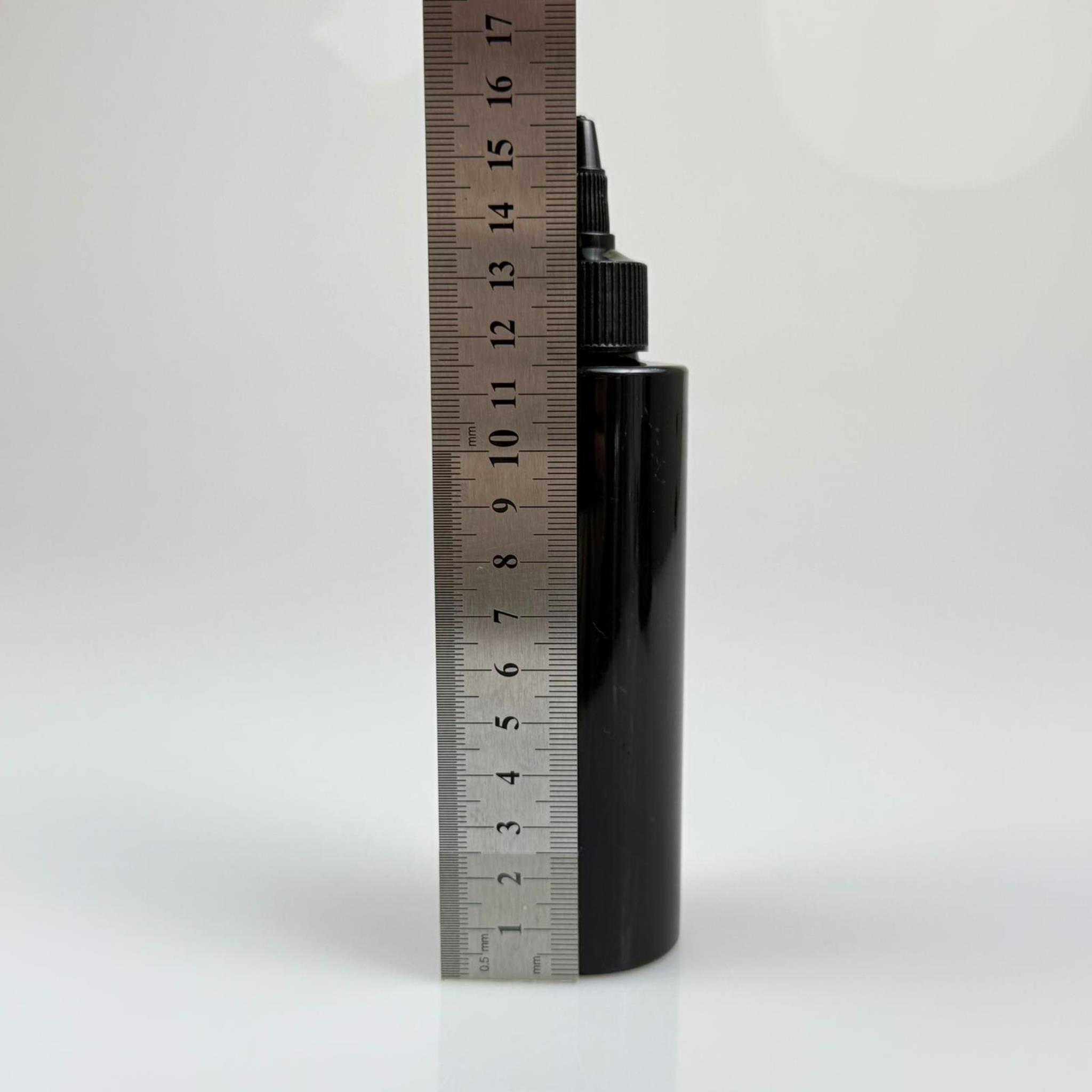 YAĞ, SOS, ACI SOS, SİRKE, SRIRACHA, MÜREKKEP, TUTKAL AKITICI VB BOŞ ŞİŞELERİ - SİYAH SİVRİ TWİST AKITICI KAPAK + 150 ML SİYAH SERT PET PLASTİK ŞİŞE TAKIM