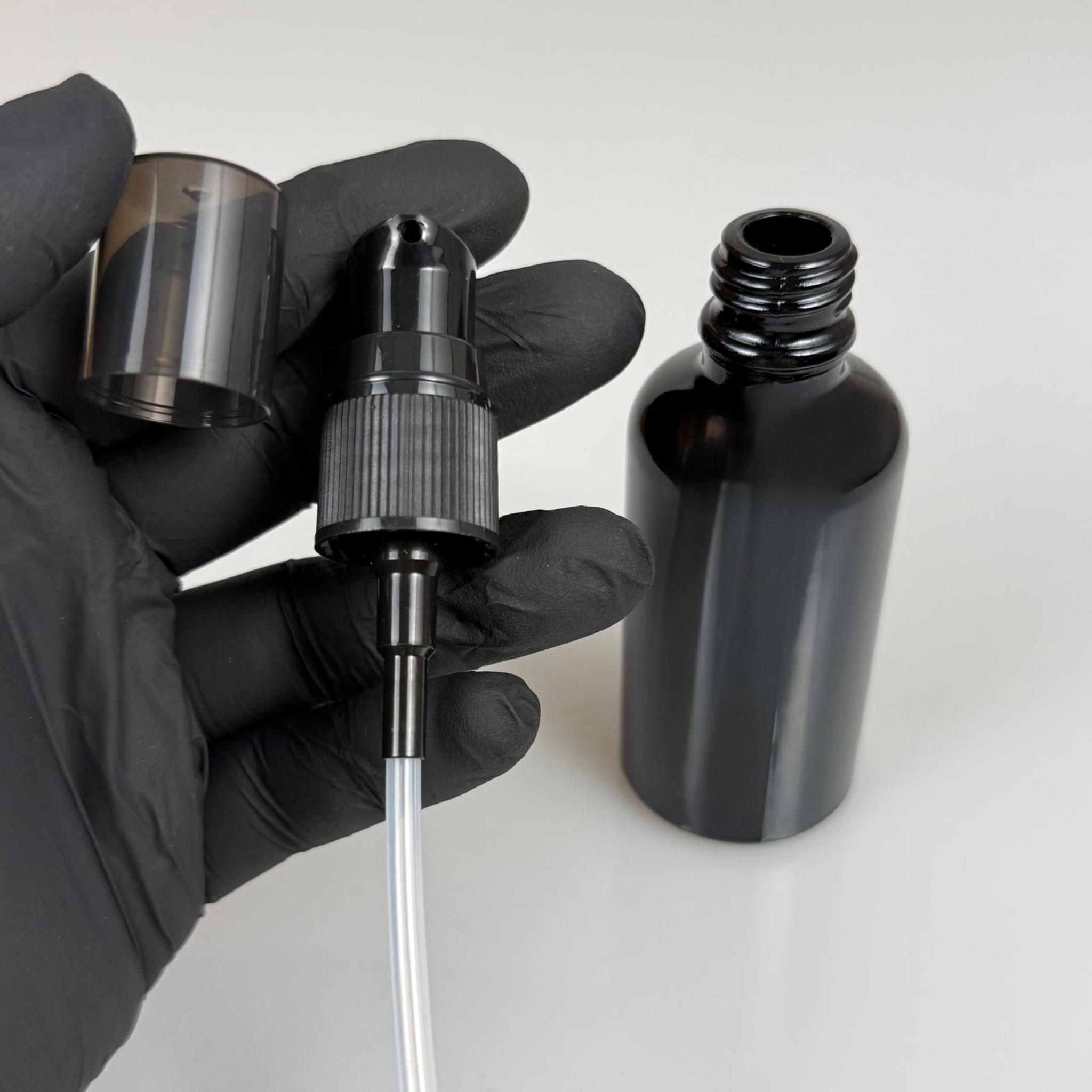 50 CC SİYAH CAM ŞİŞE SİYAH LOSYON POMPALI TAKIM - 50 ML POMPALI CAM ŞİŞE