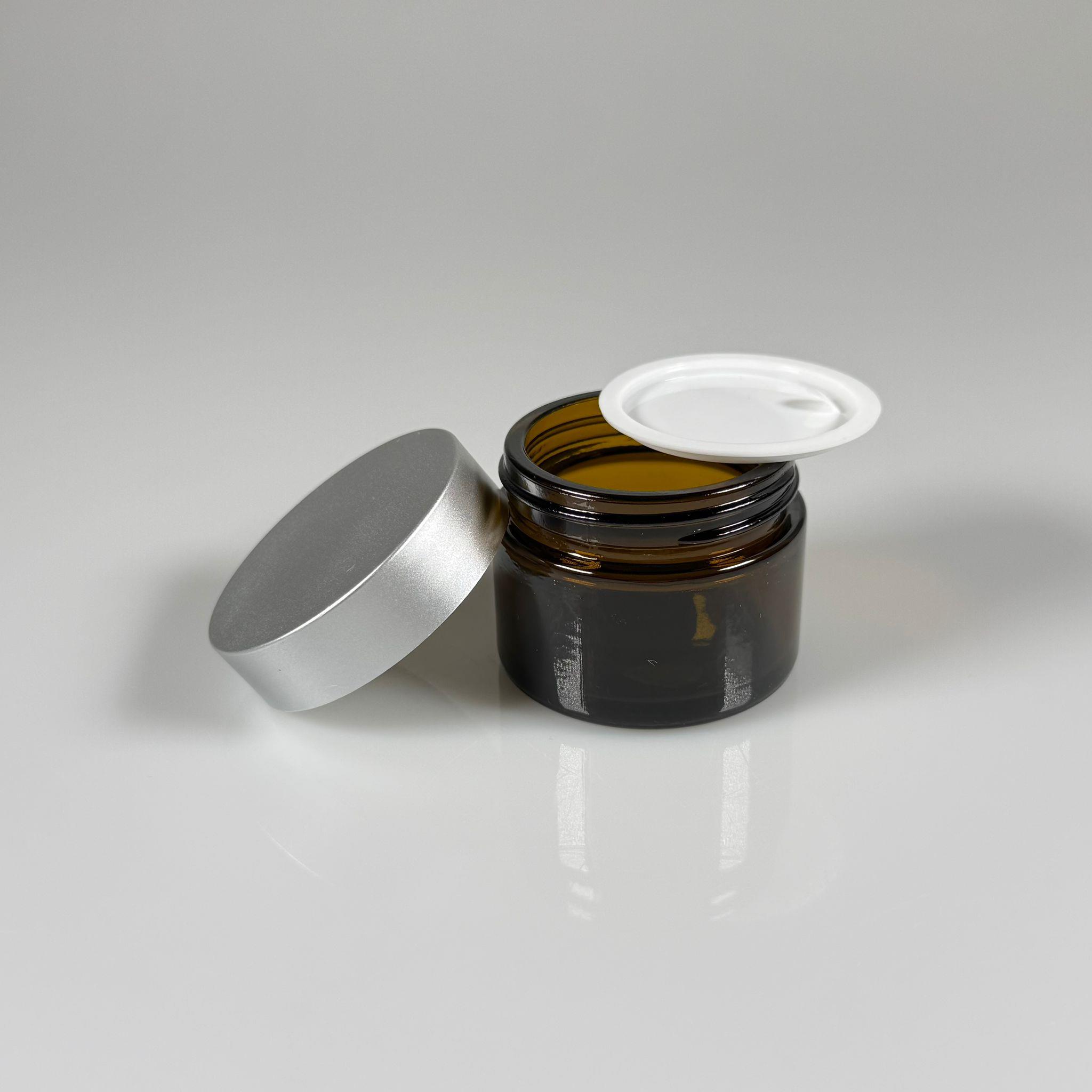 50 CC CAM AMBER KREM KAVANOZU - GÜMÜŞ KAPAKLI İÇ CONTALI - 50 ML KAHVERENGİ KREM KAVANOZU - AMBER MUM KAVANOZU