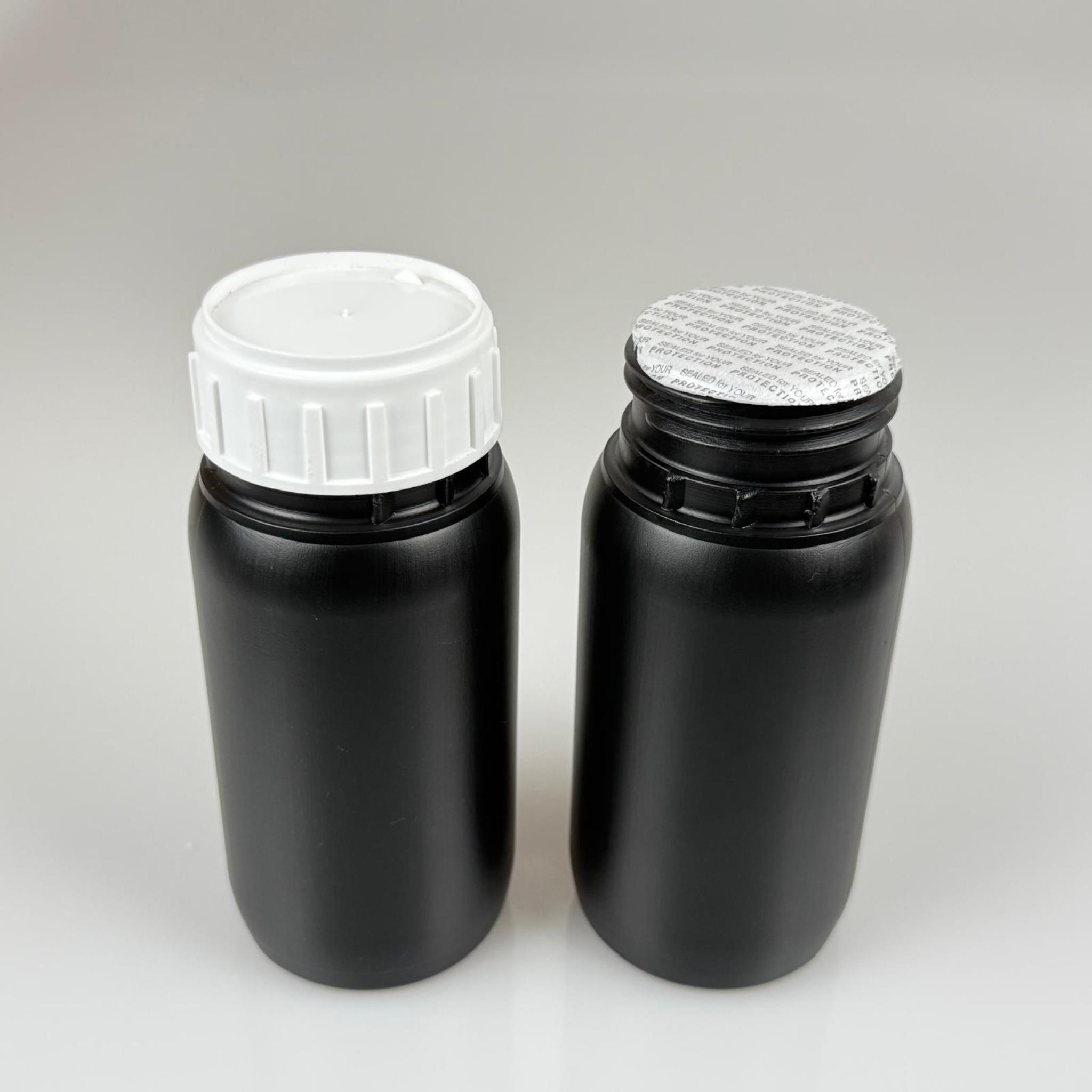 0,25 LT ZİRAİ İLAÇ BİDONU SİYAH + BEYAZ ALÜMİNYUM FOLYOLU İNDİKSİYON CONTA SK50 KAPAK + KENDİNDEN YAPIŞKANLI KÖPÜK CONTALI - 250 CC PE POLİETİLEN TARIM BİDON