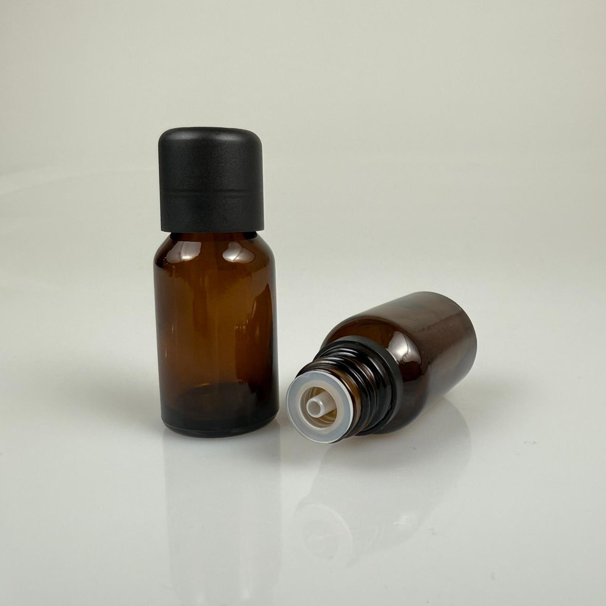 15 CC AMBER CAM ŞİŞE + İÇTEN DAMLALIKLI ÇOCUK KİLİTLİ SİYAH KAPAK - KAHVERENGİ 15 ML KİLİT KAPAKLI DAMLATMALI ŞİŞE