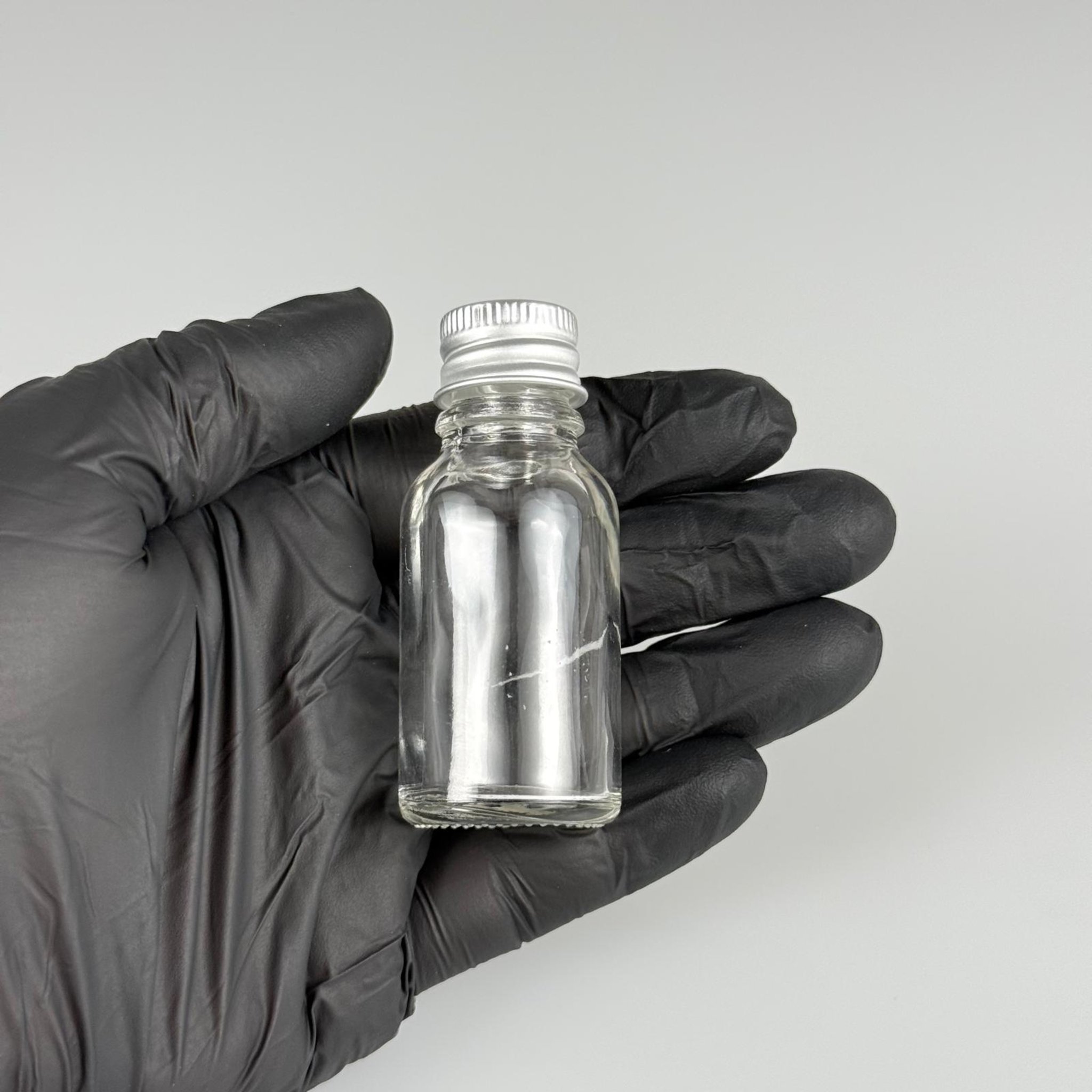15 CC ŞEFFAF CAM ŞİŞE + KÖPÜK CONTALI GÜMÜŞ ALÜMİNYUM METAL KAPAKLI + KOLONYA TIPALI TAKIM - 15 ML ŞEFFAF CAM ŞİŞE