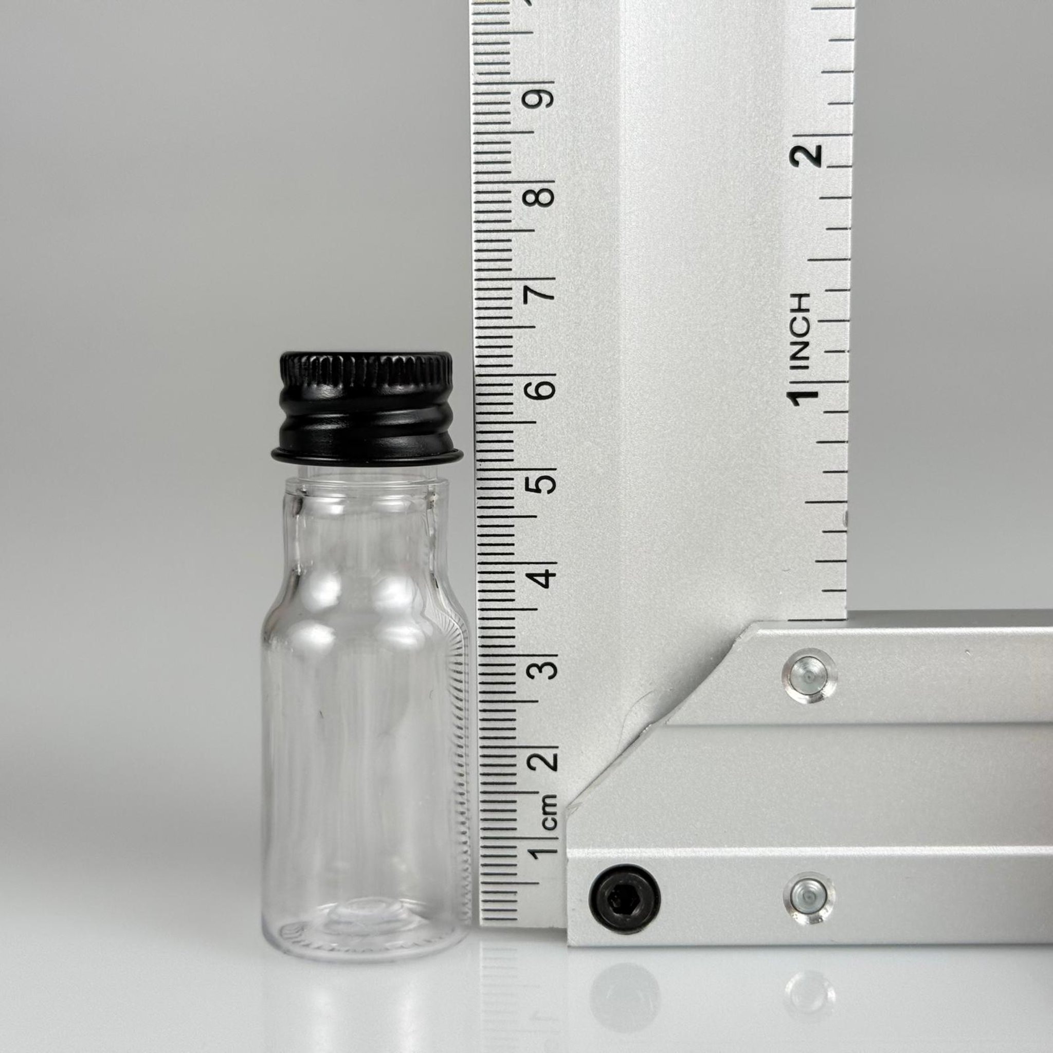 10 CC ŞEFFAF PET ŞİŞE + KÖPÜK CONTALI SİYAH ALÜMİNYUM METAL KAPAKLI + DAMLALIKLI KOLONYA TIPALI TAKIM - 10 ML PLASTİK ŞİŞE (SİLME 15 CC)