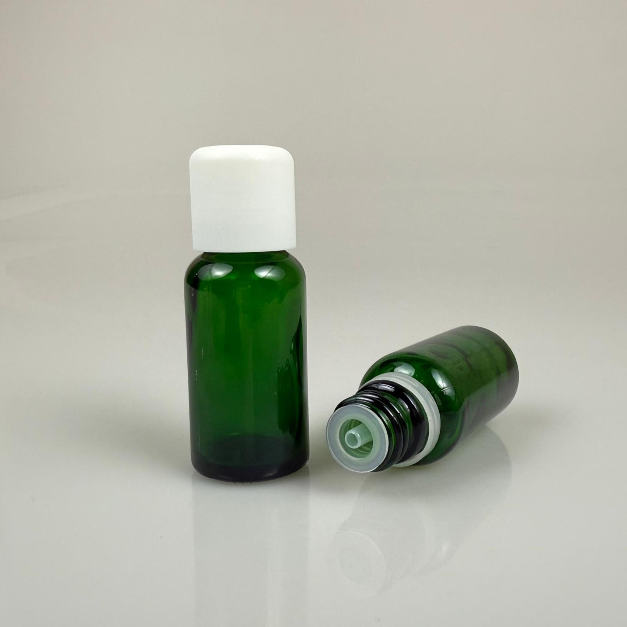 20 CC YEŞİL CAM ŞİŞE + İÇTEN DAMLALIKLI ÇOCUK KİLİTLİ BEYAZ KAPAK - YEŞİL 20 ML KİLİT KAPAKLI DAMLATMALI ŞİŞE