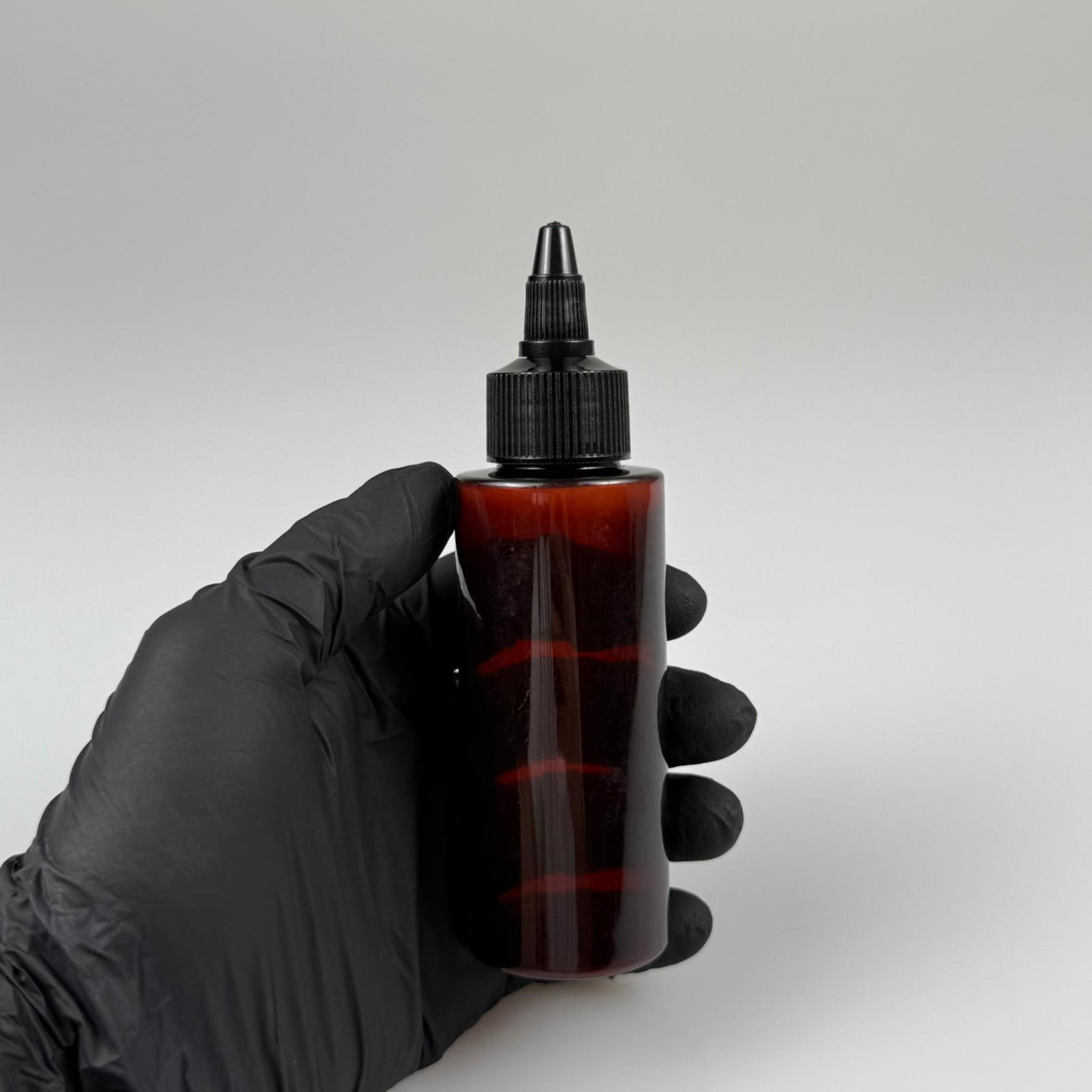 YAĞ, SOS, ACI SOS, SİRKE, SRIRACHA, MÜREKKEP, TUTKAL AKITICI VB BOŞ ŞİŞELERİ - SİYAH SİVRİ TWİST AKITICI KAPAK + 100 ML KÜT AMBER SERT PET PLASTİK ŞİŞE TAKIM