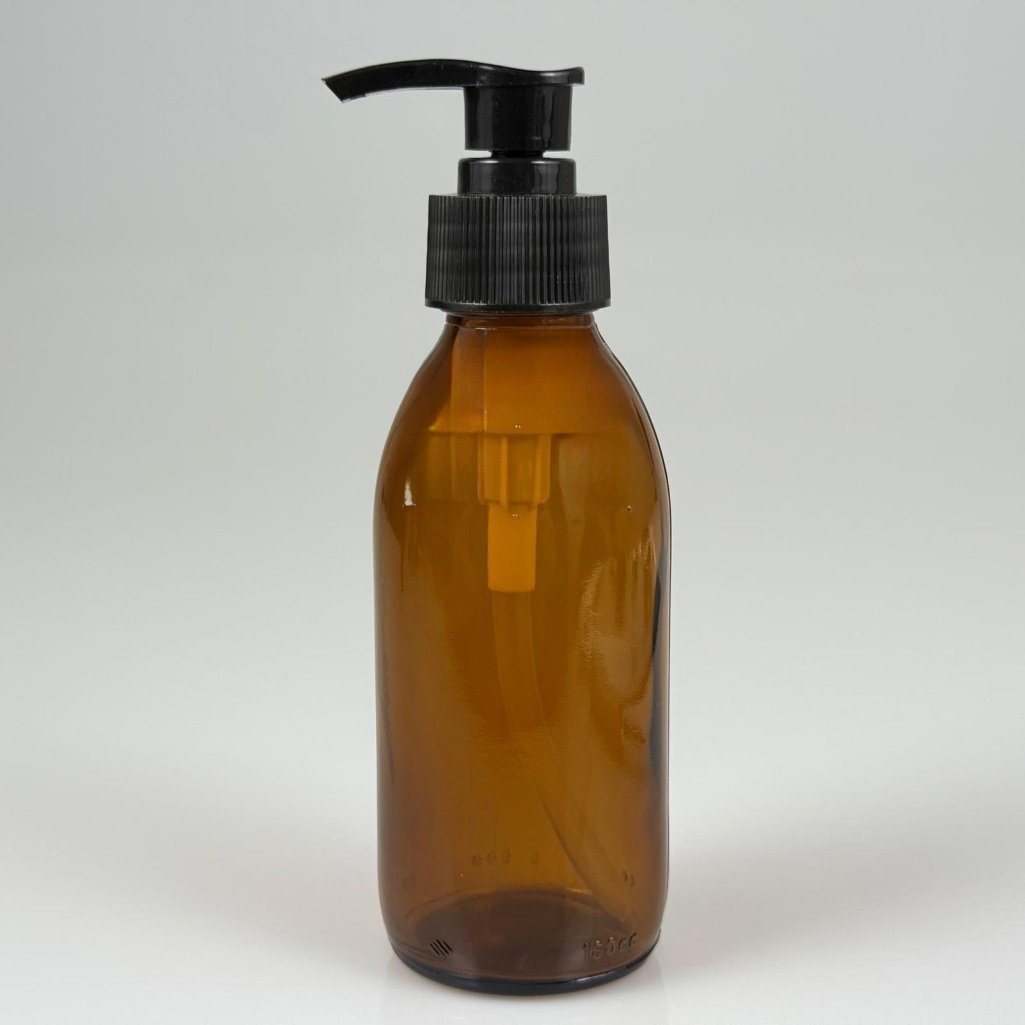 160 CC AMBER CAM ŞİŞE  - VİDALI SİYAH PLASTİK SIVI SABUN POMPALI TAKIM - 160 ML CAM SIVI LOSYON, YAĞ ŞİŞELERİ